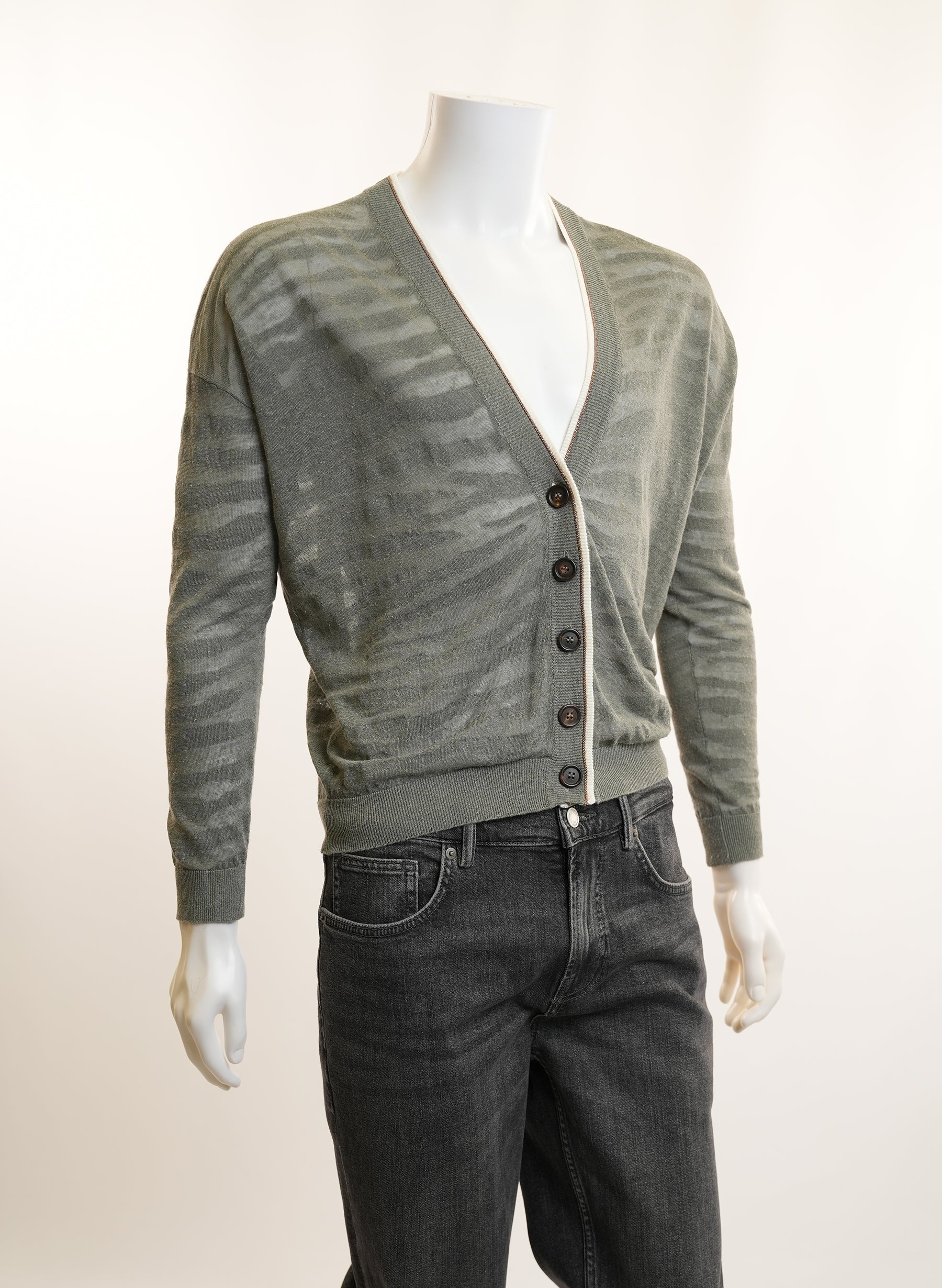 Brunello Cucinelli Sheer Linen Cardigan Olive Green