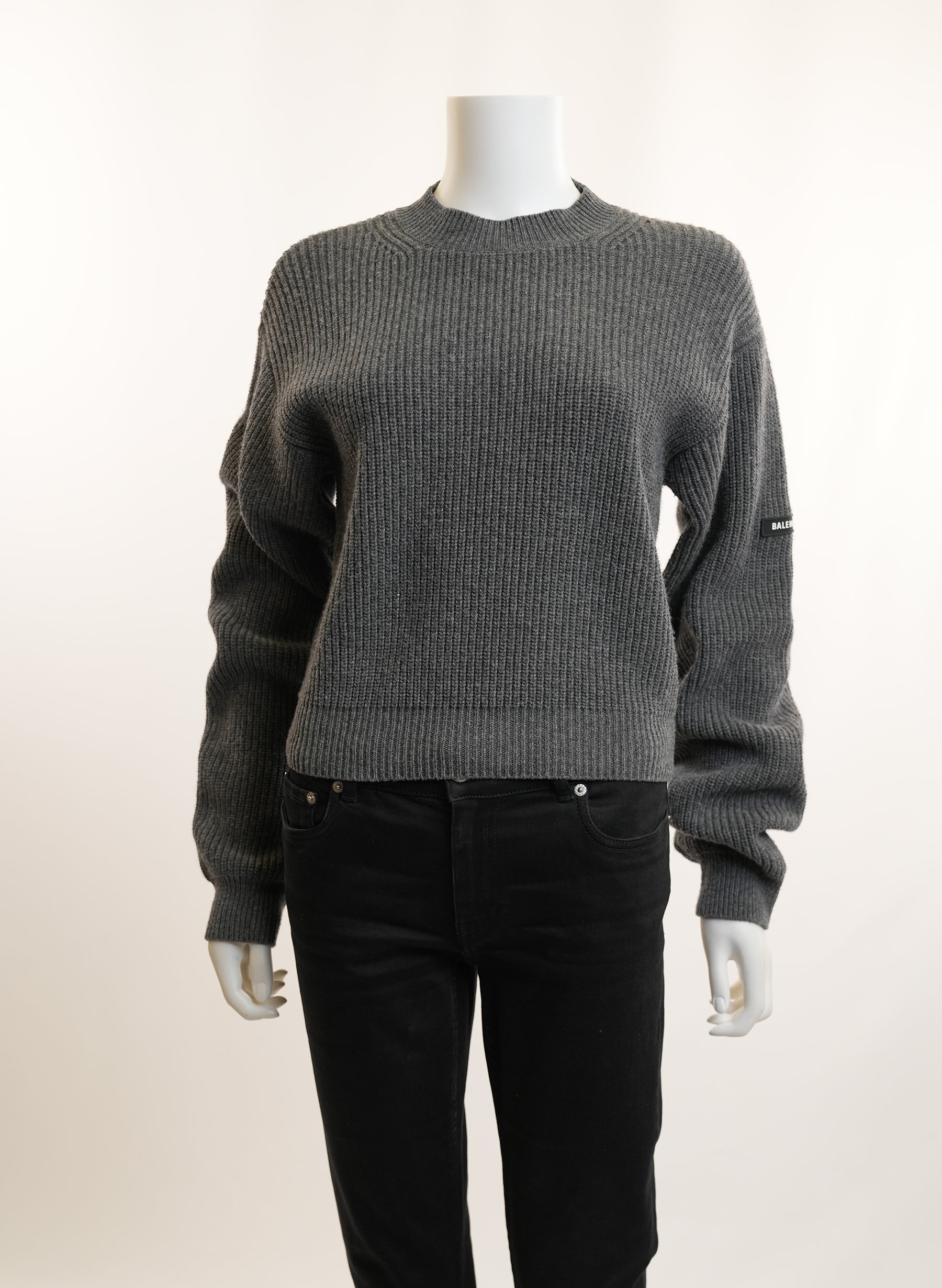Balenciaga Grey Cropped Wool Sweater