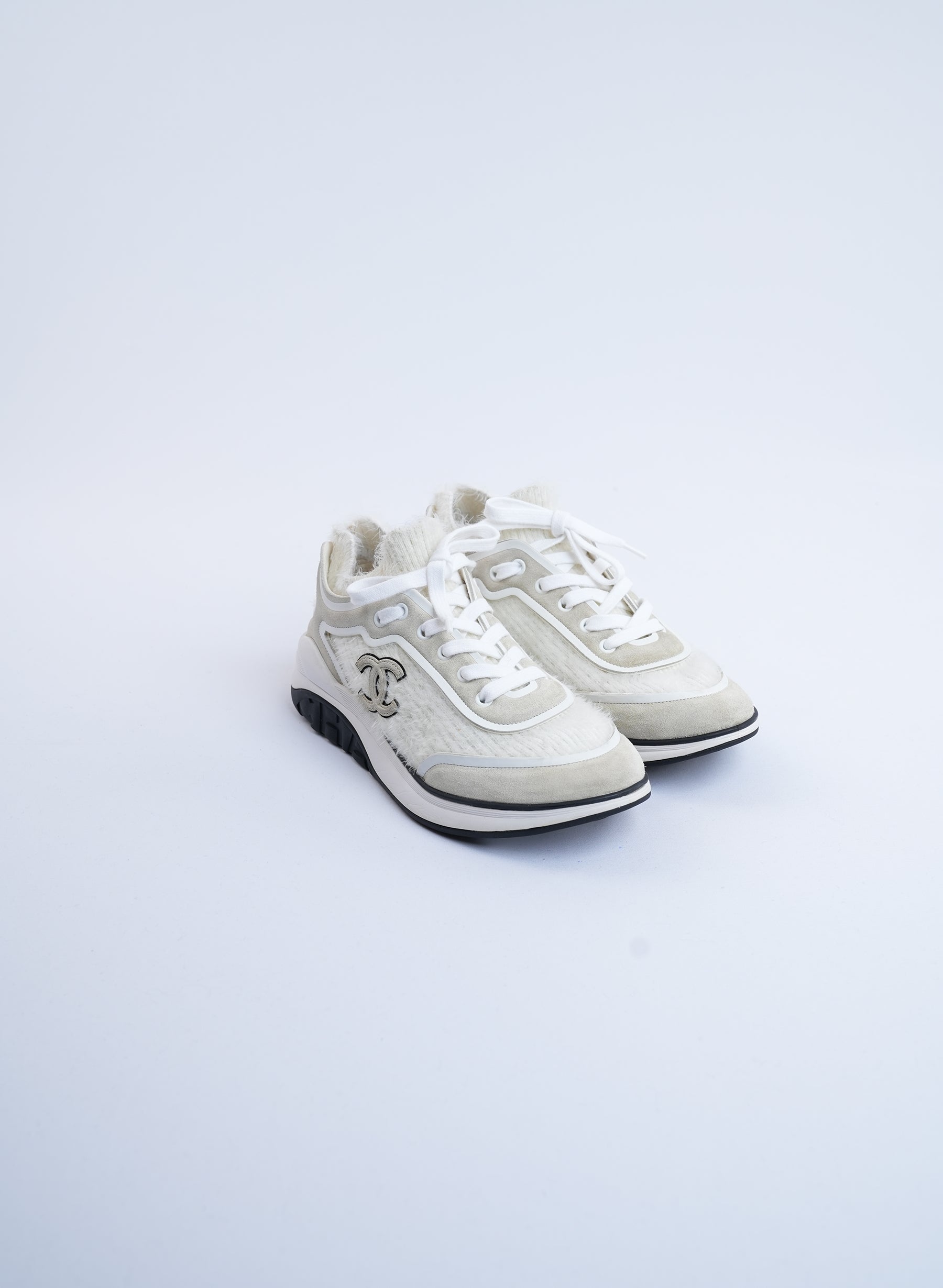 Chanel Suede Wool Low Top Sneakers