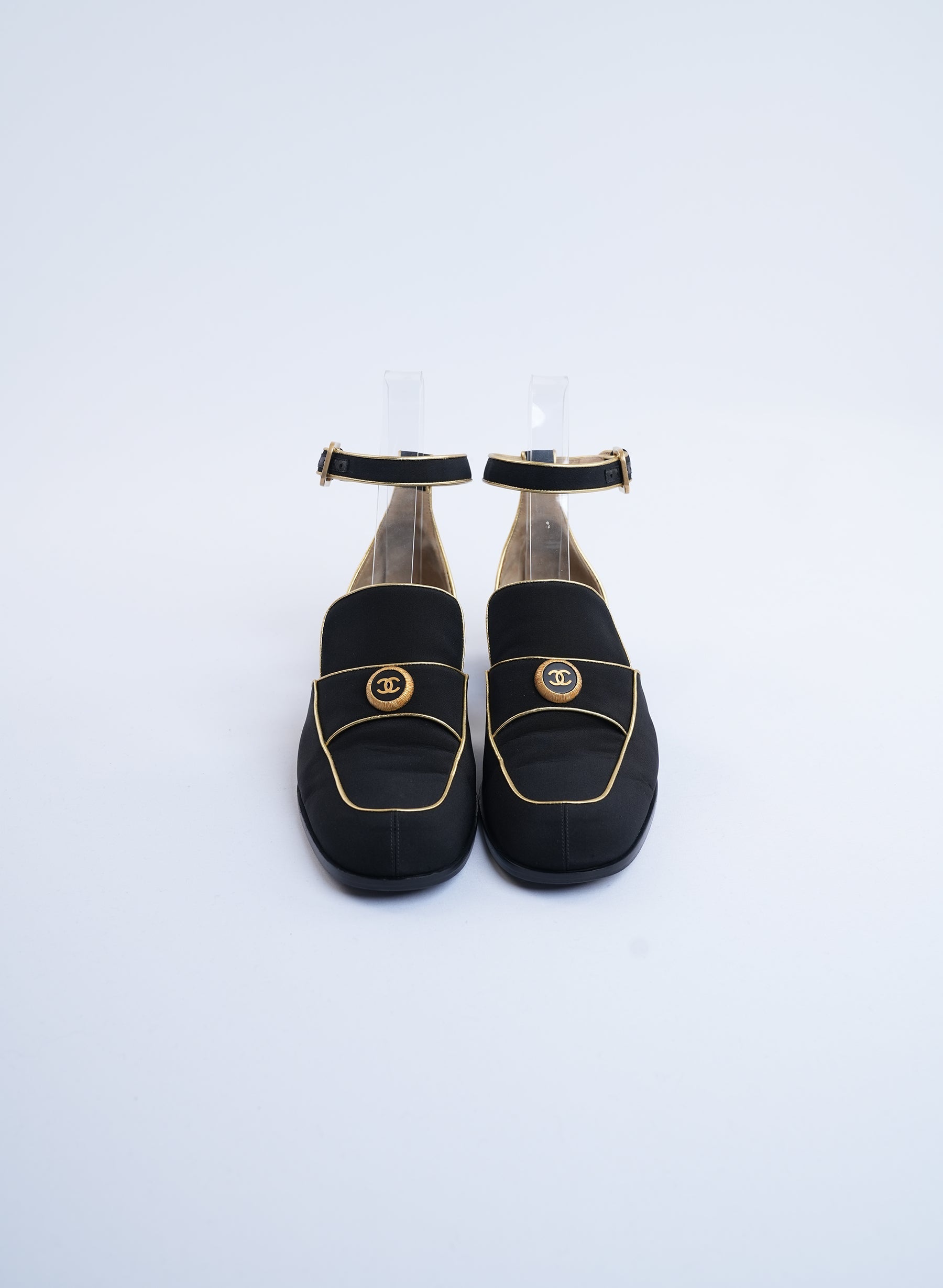 Chanel Black Loafers With Ankle Strap