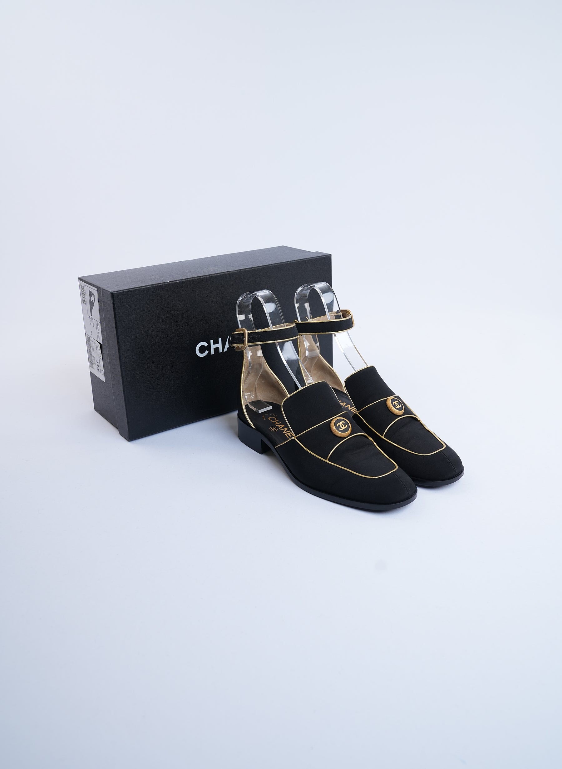 Chanel Black Loafers With Ankle Strap