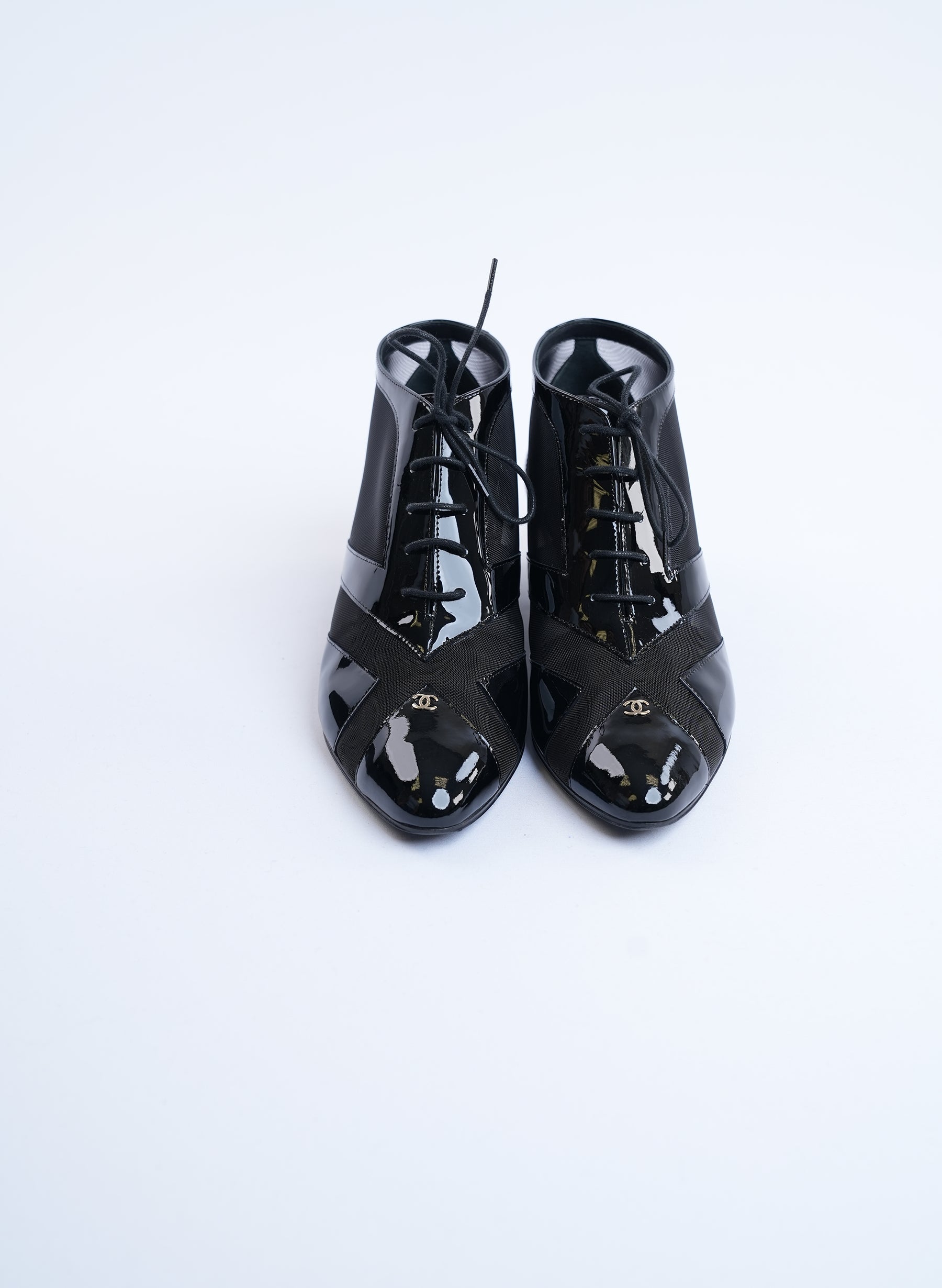 Chanel Laceup Heeled Ankle Boots