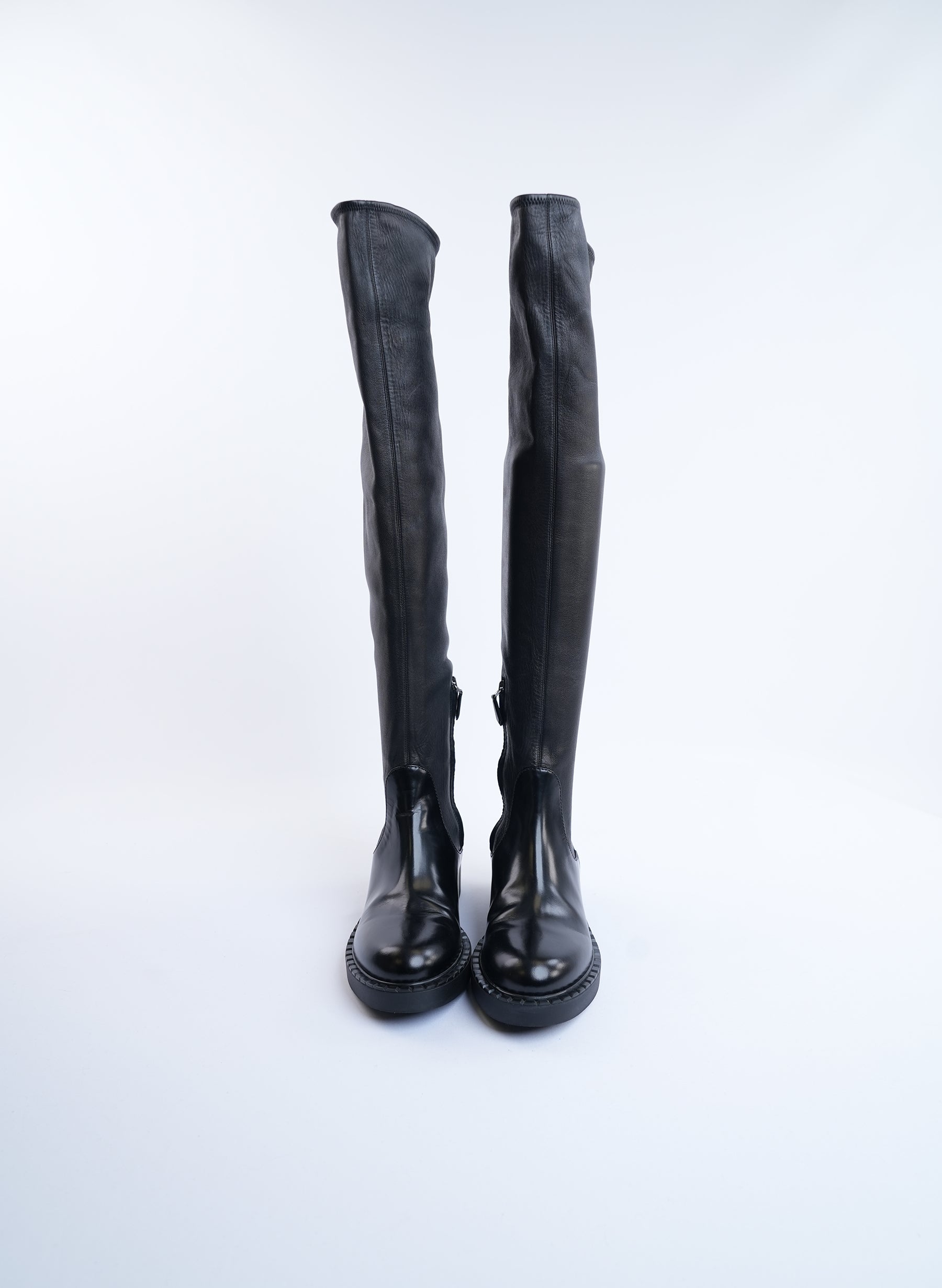 Prada Nappa Stretch Leather Knee High Boots