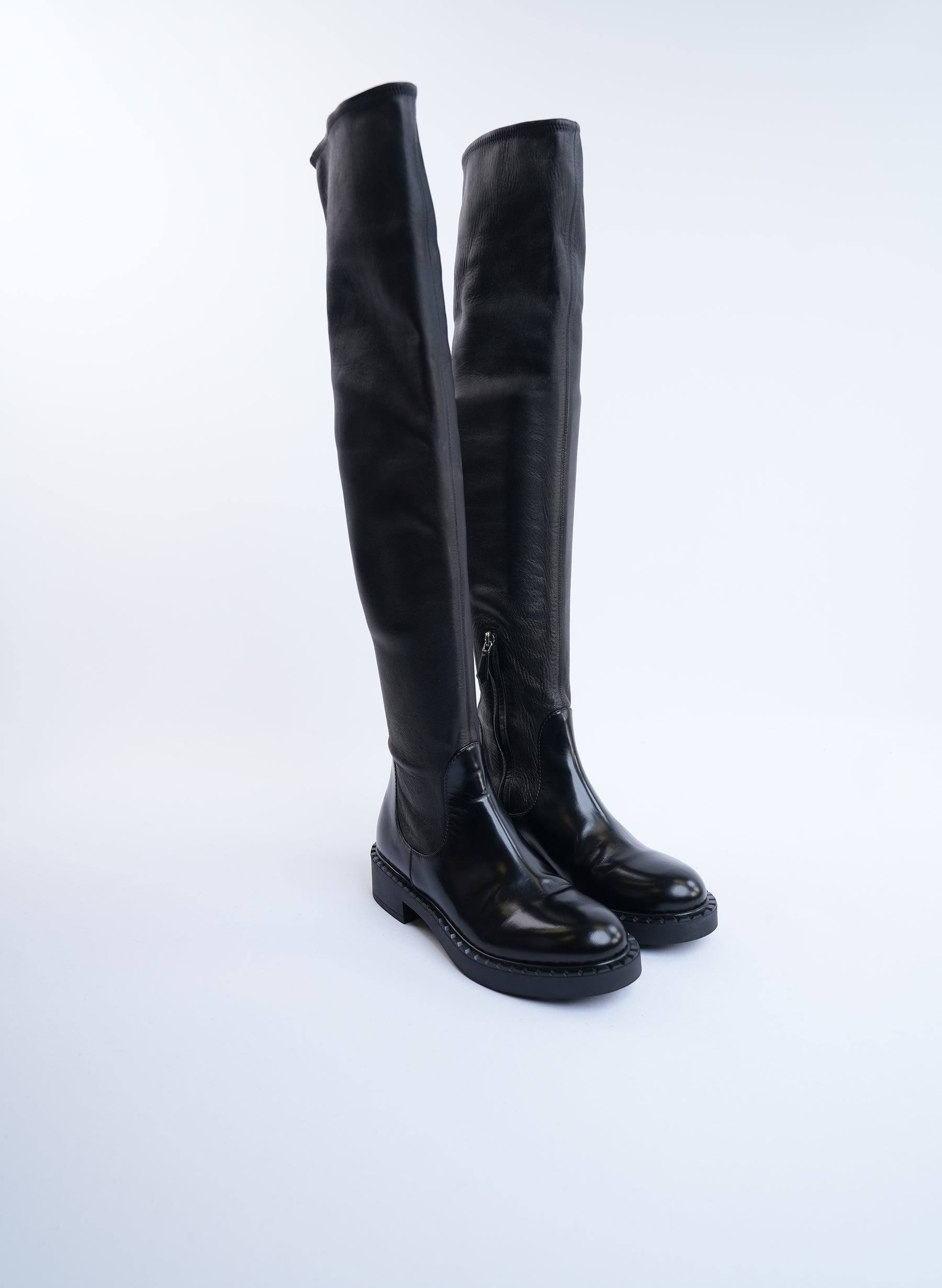 Prada Nappa Stretch Leather Knee High Boots