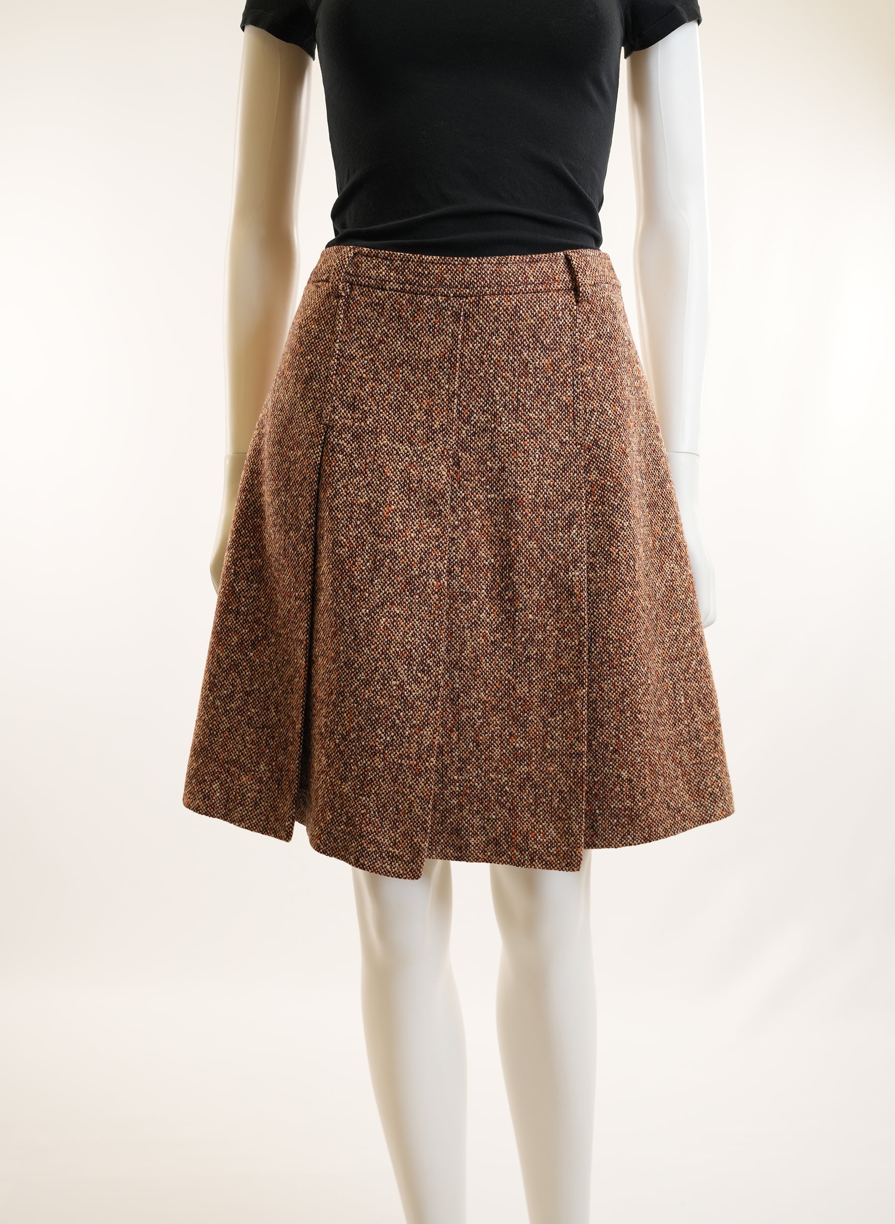 Miu Miu Brown Pleated Wool Skirt