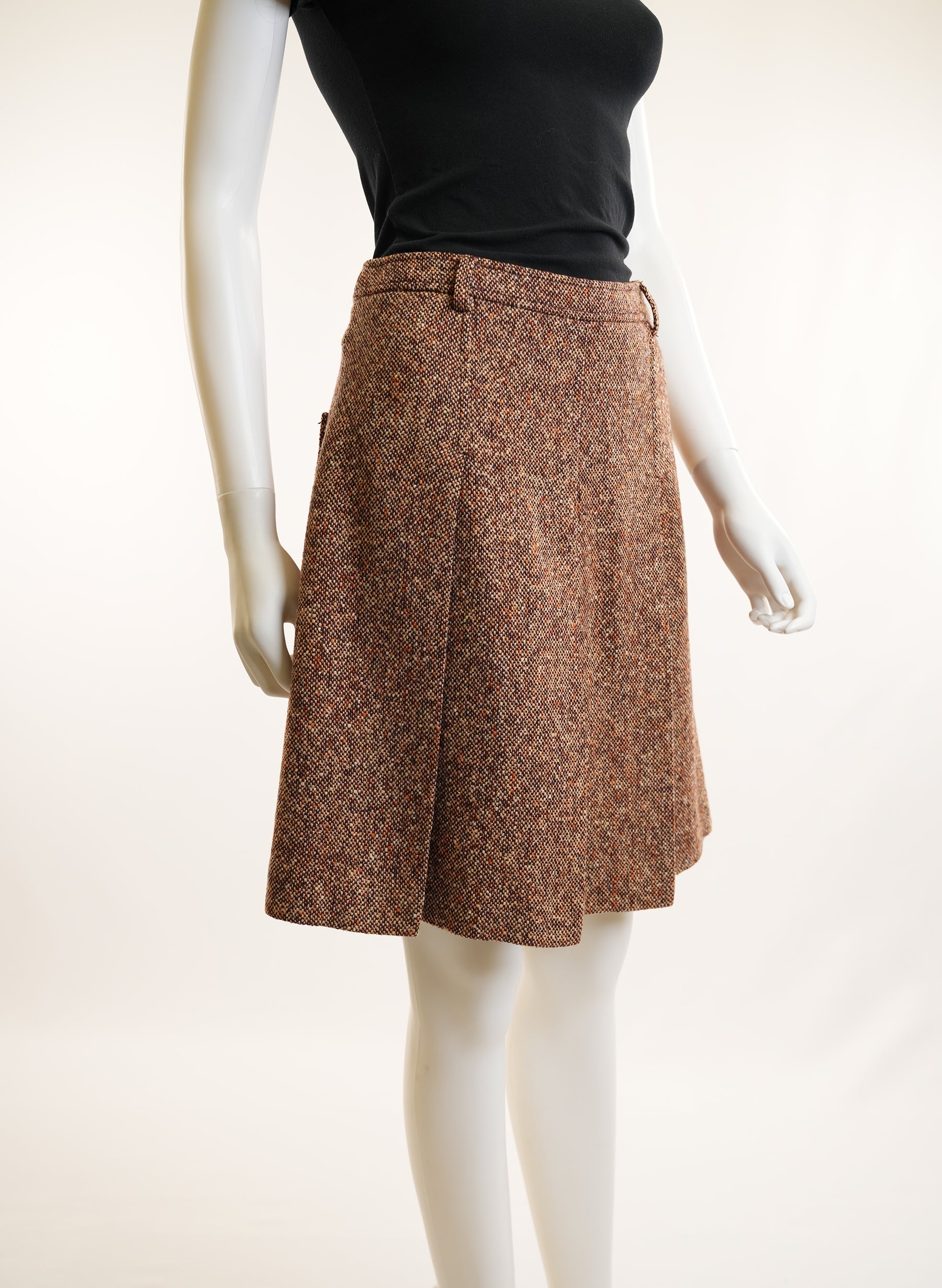 Miu Miu Brown Pleated Wool Skirt