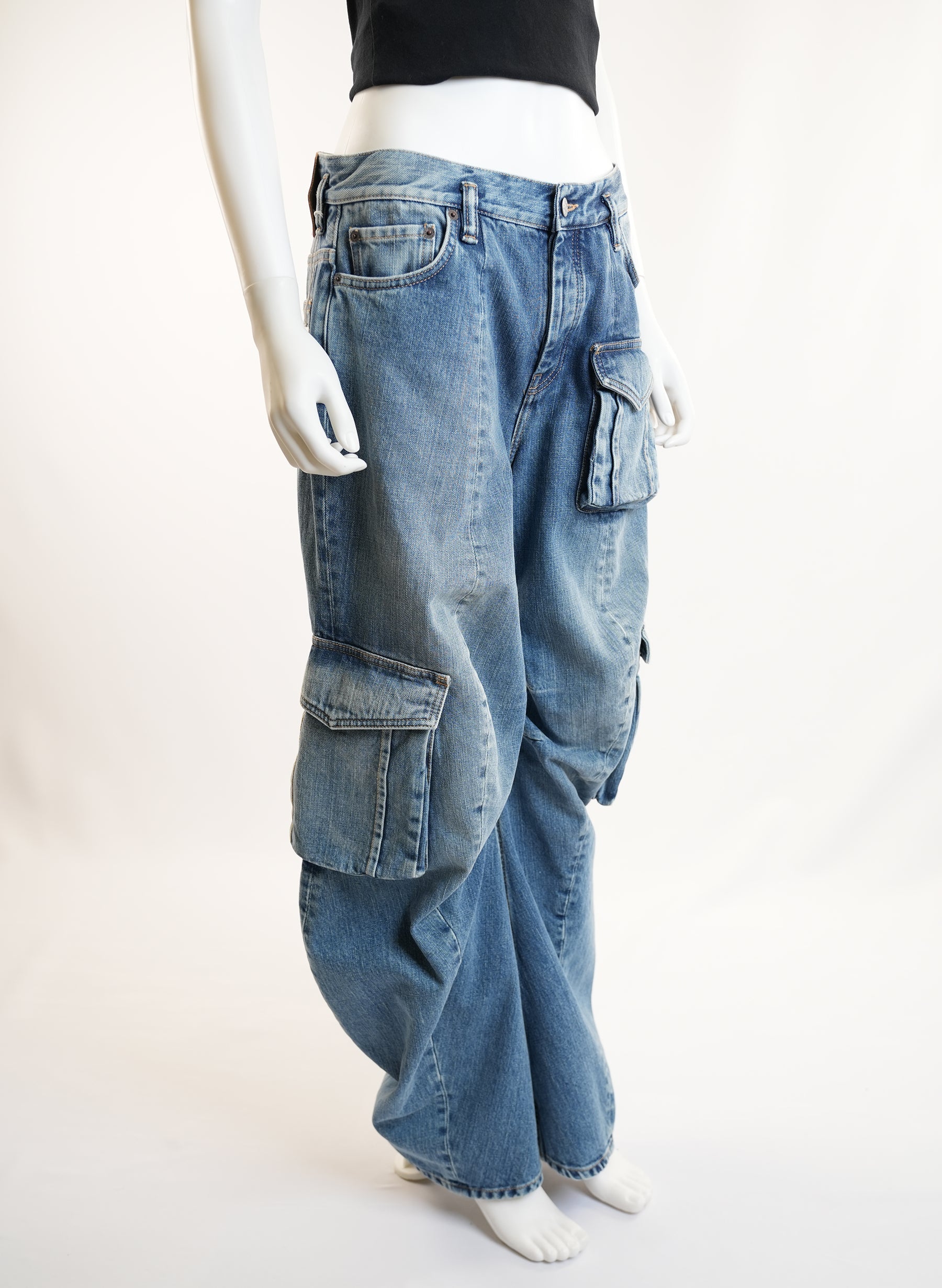Acne Studios Blue Cargo Barrel-Leg Jeans