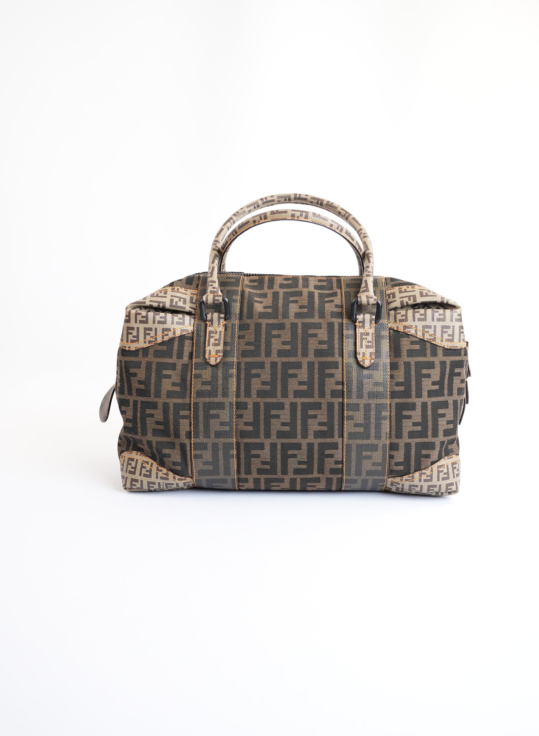 Fendi Zucca Canvas Monogram Mixed-Media Boston Bag