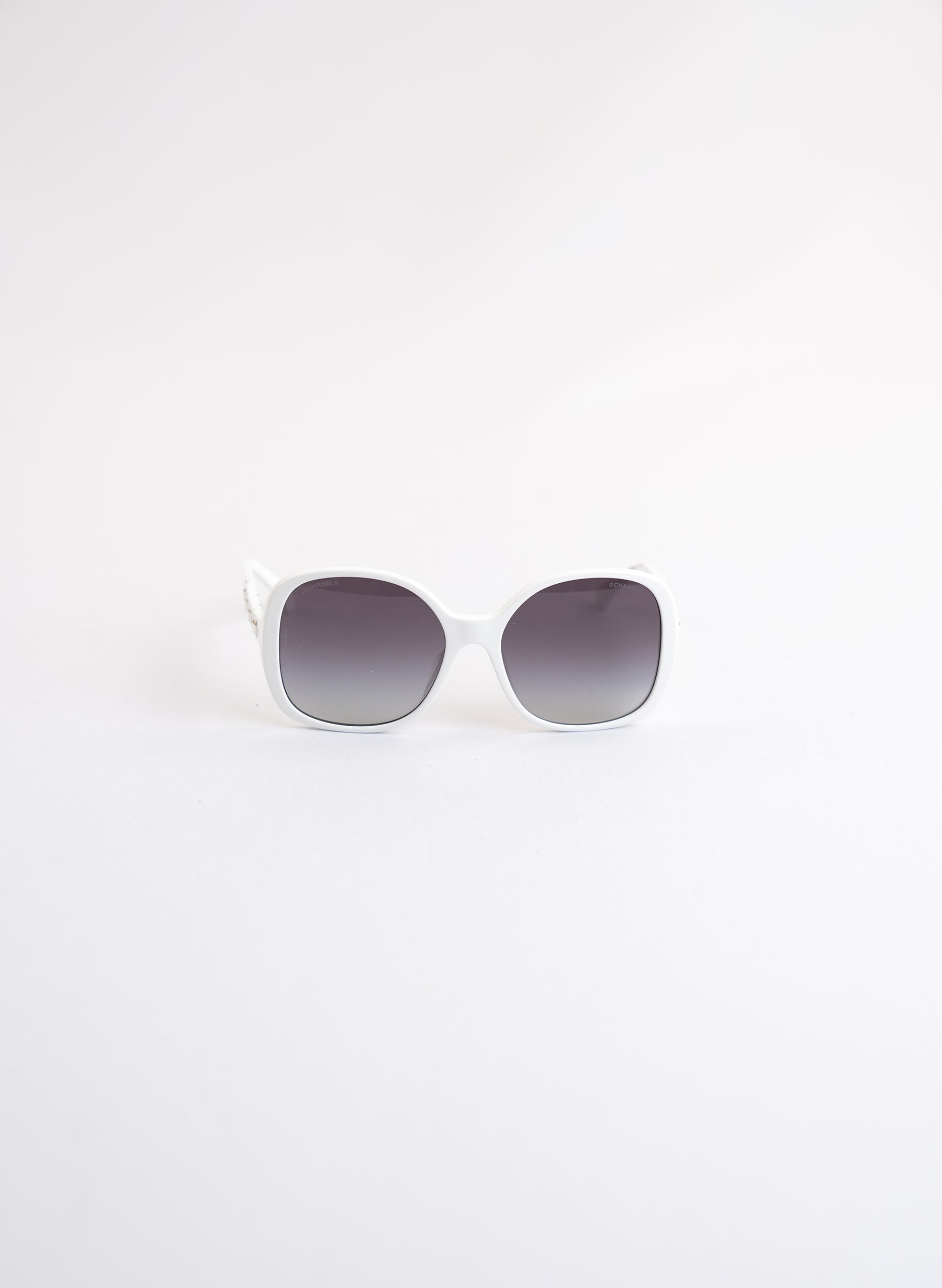 Chanel White Acetate Chain Sunglasses