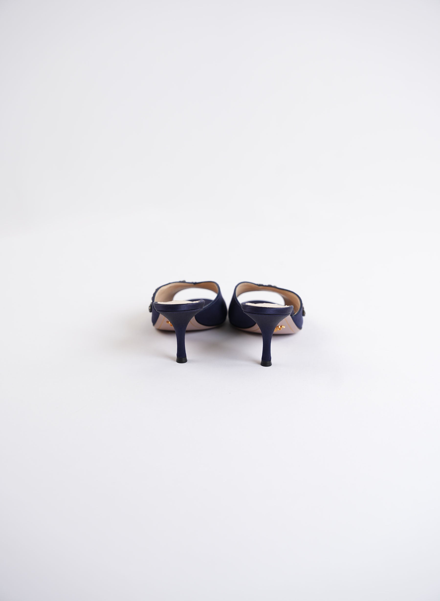 Prada Navy Blue Satin Embellished Heels