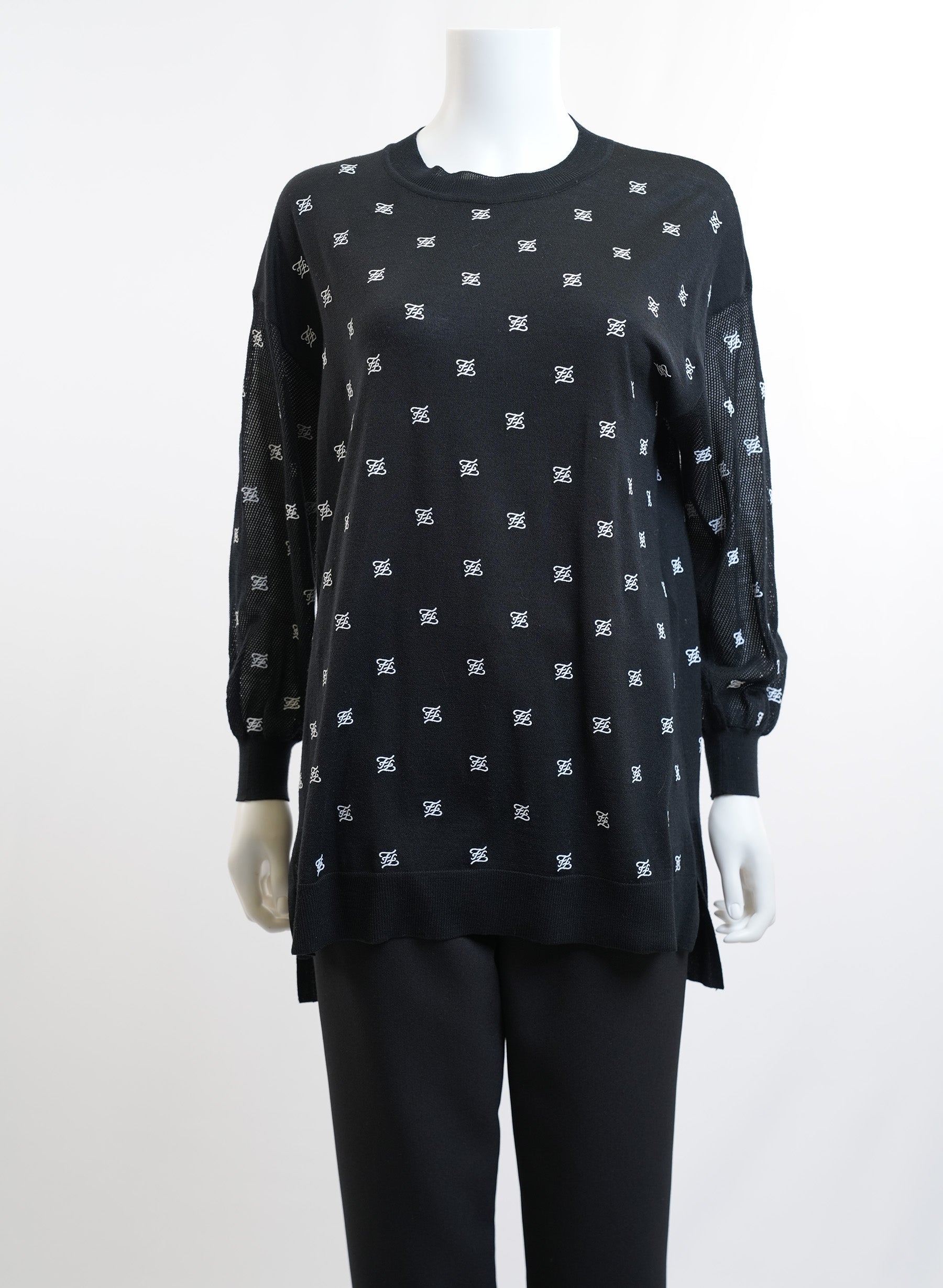 Fendi Black Logo Embroidered Turtleneck Sweater