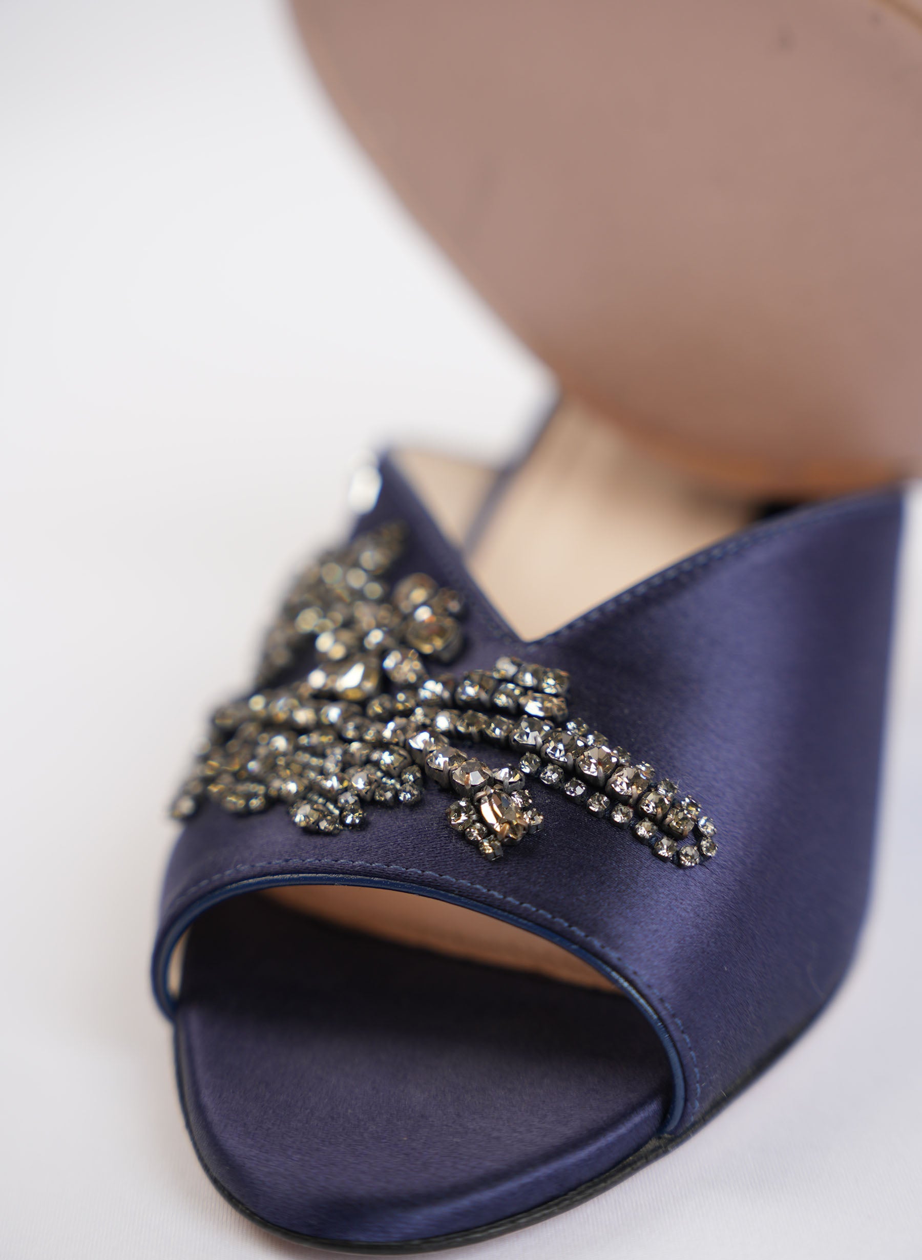 Prada Navy Blue Satin Embellished Heels