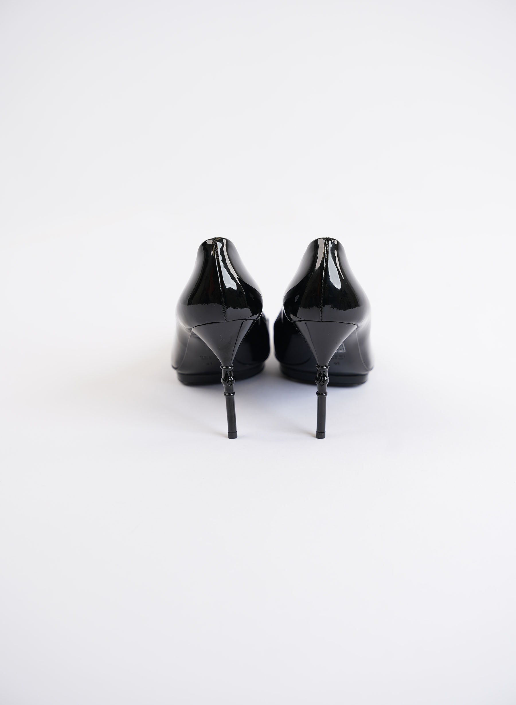 Gucci Black Patent Leather Peep Toe High Heels