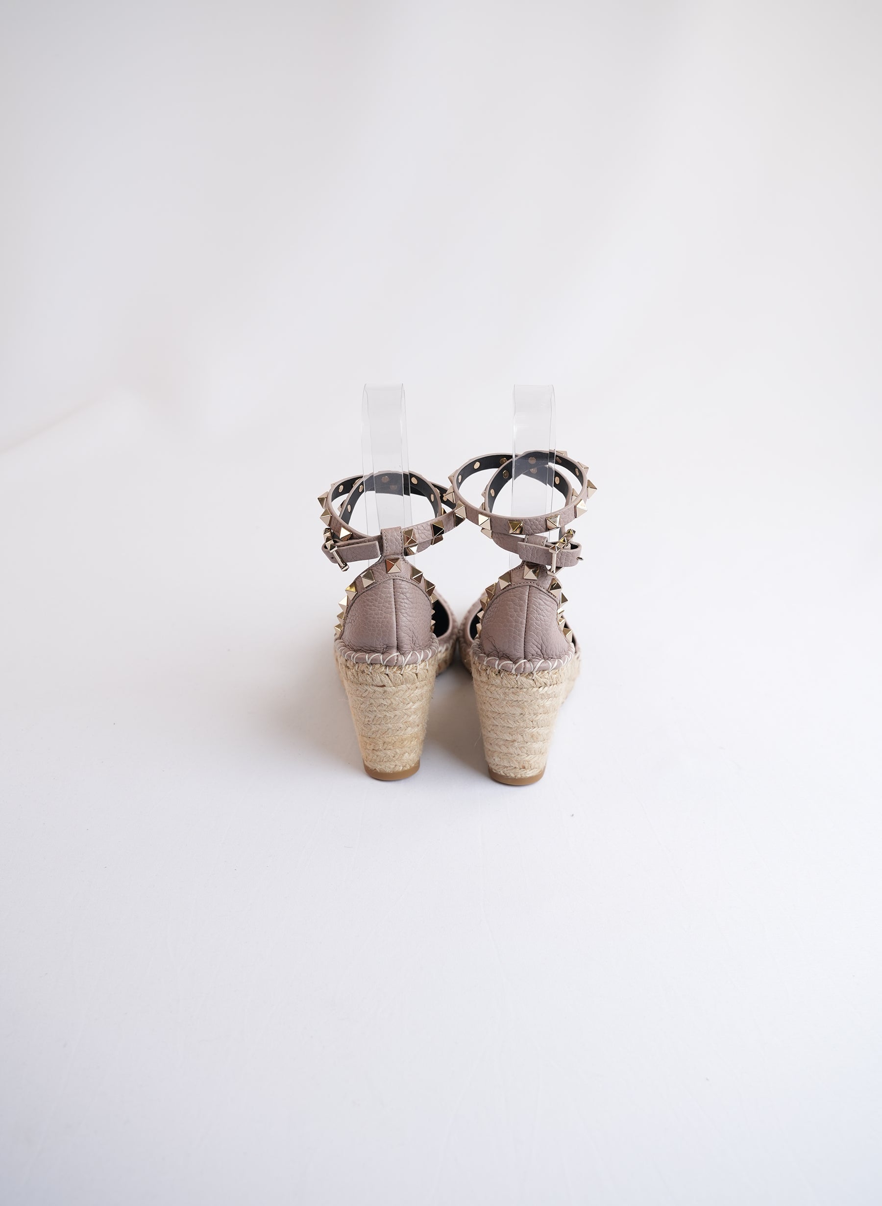 Valentino Garavani Pink Leather Rockstud Espadrille Wedges