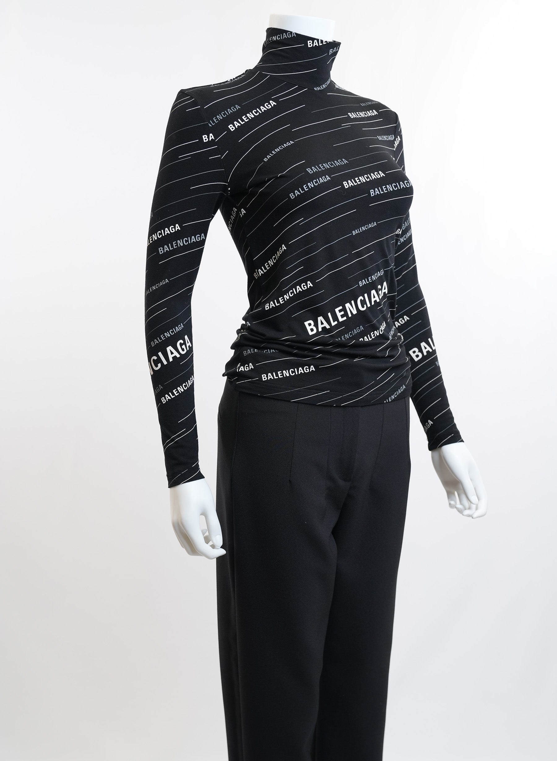 Balenciaga All Over Logo Turtleneck Sweater Black And White
