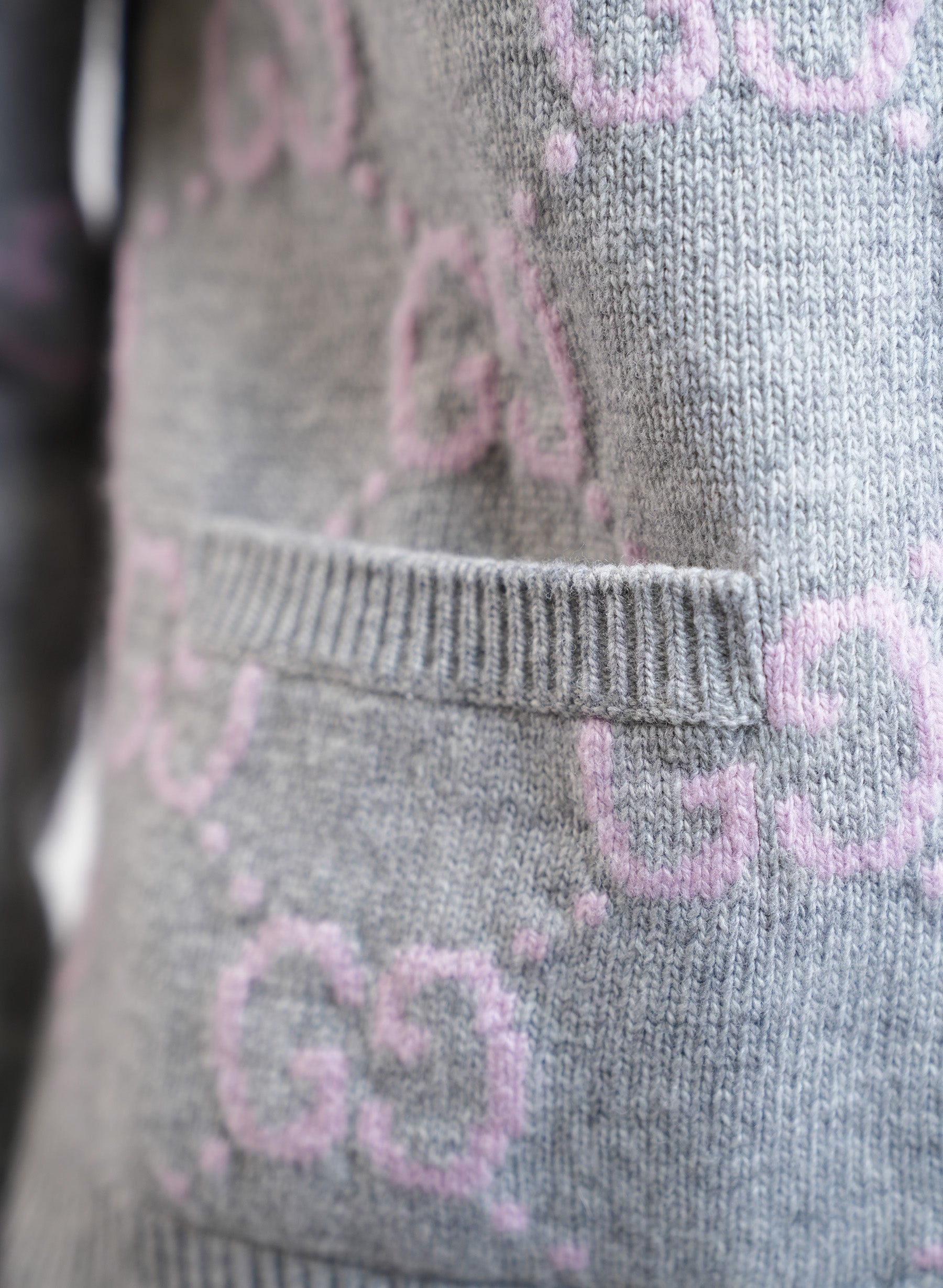 Gucci GG Wool Bloucle Jacquard Light Grey Cardigan