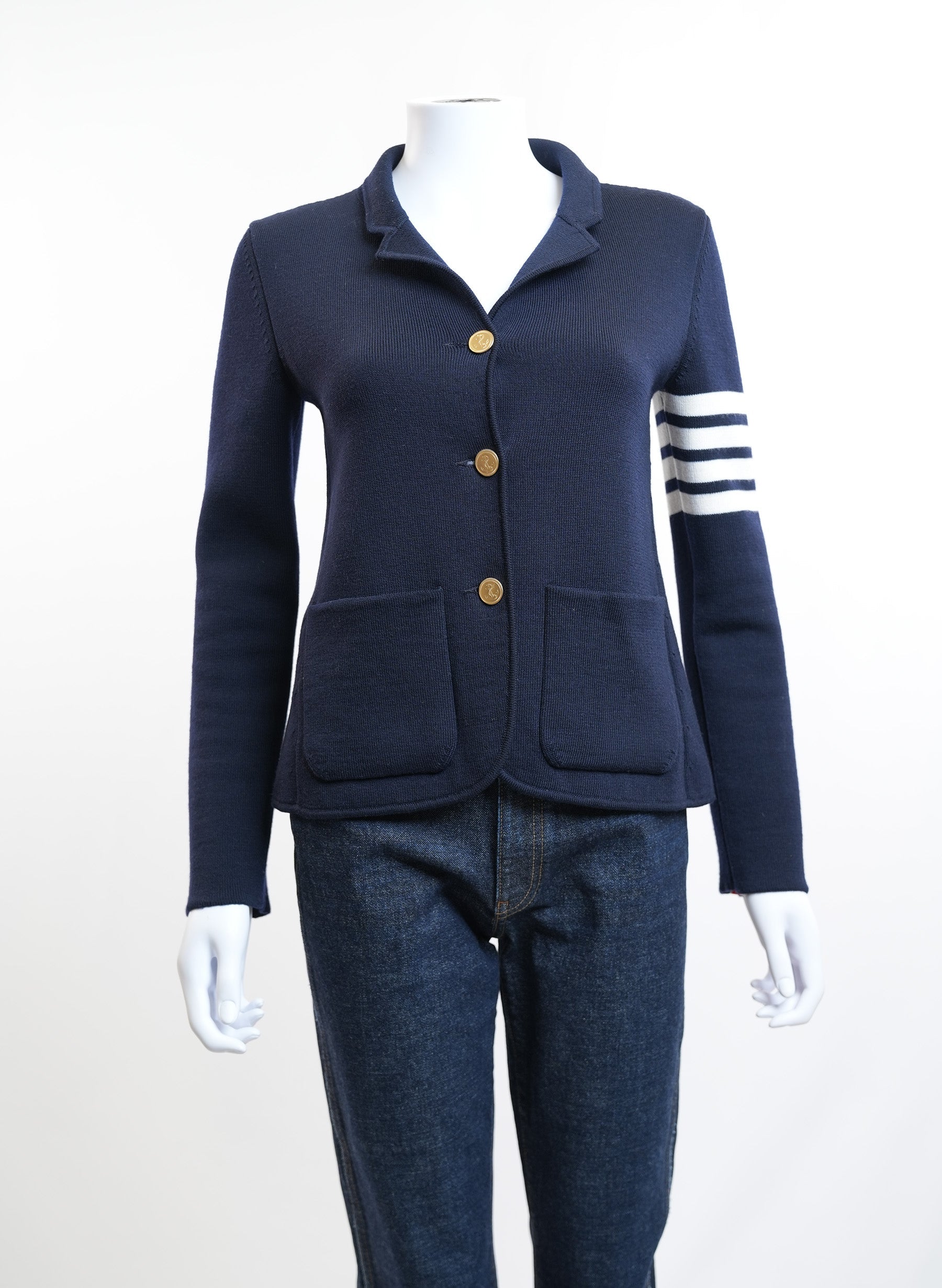 Thom Browne Wool Blend Navy Blue Blazer
