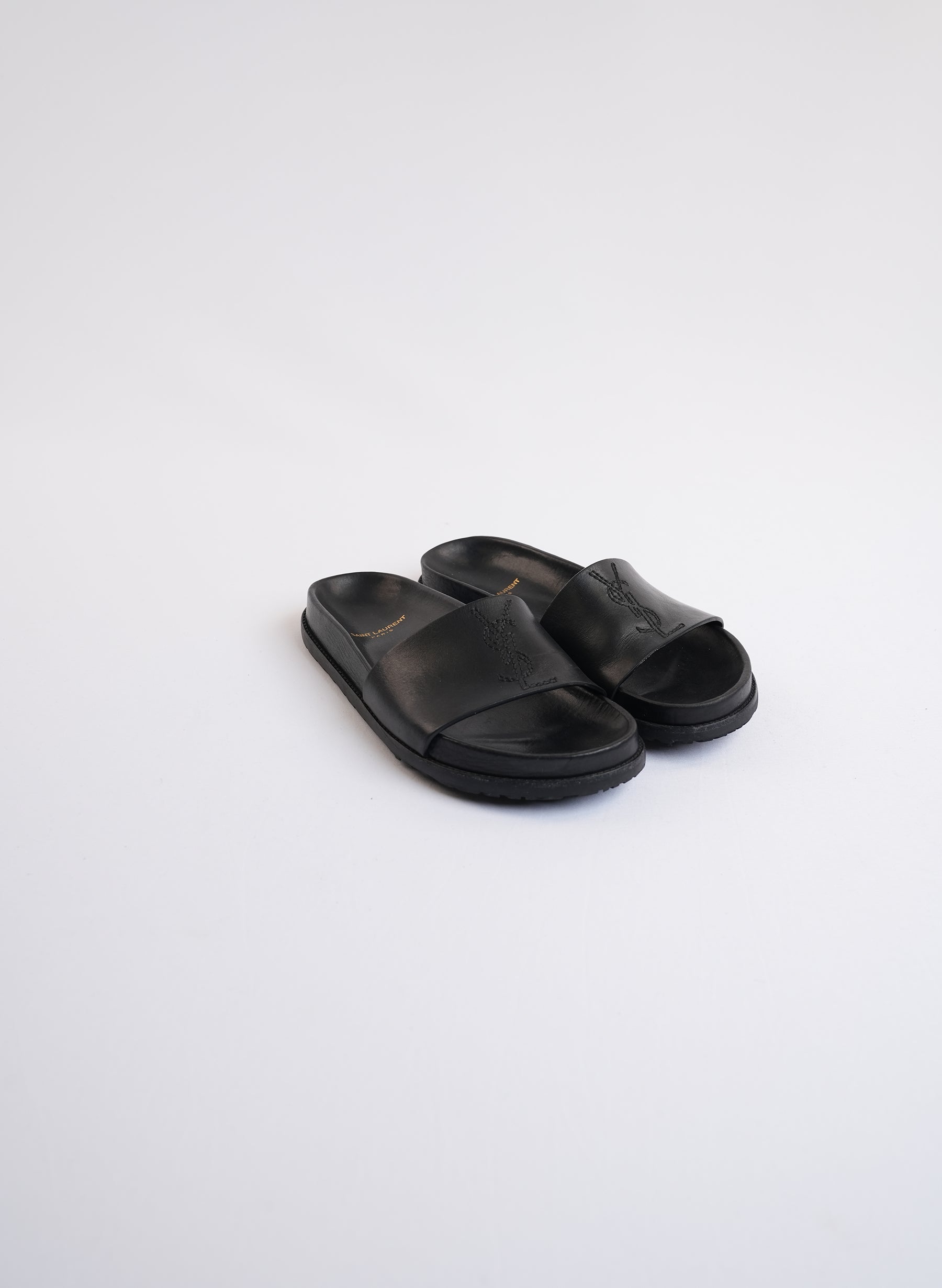 Saint Laurent Black Leather Slides