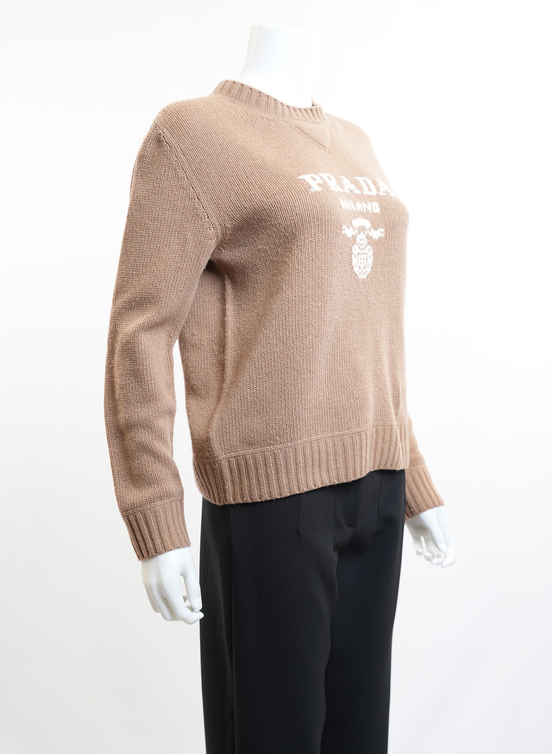 Prada Cashmere And Wool Logo Crew Neck Sweater