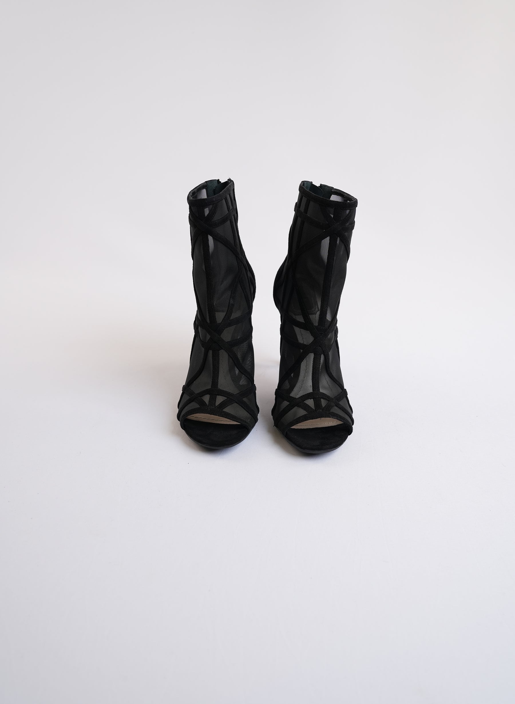 Christian Dior Black Mesh And Suede Peep-Toe Boots