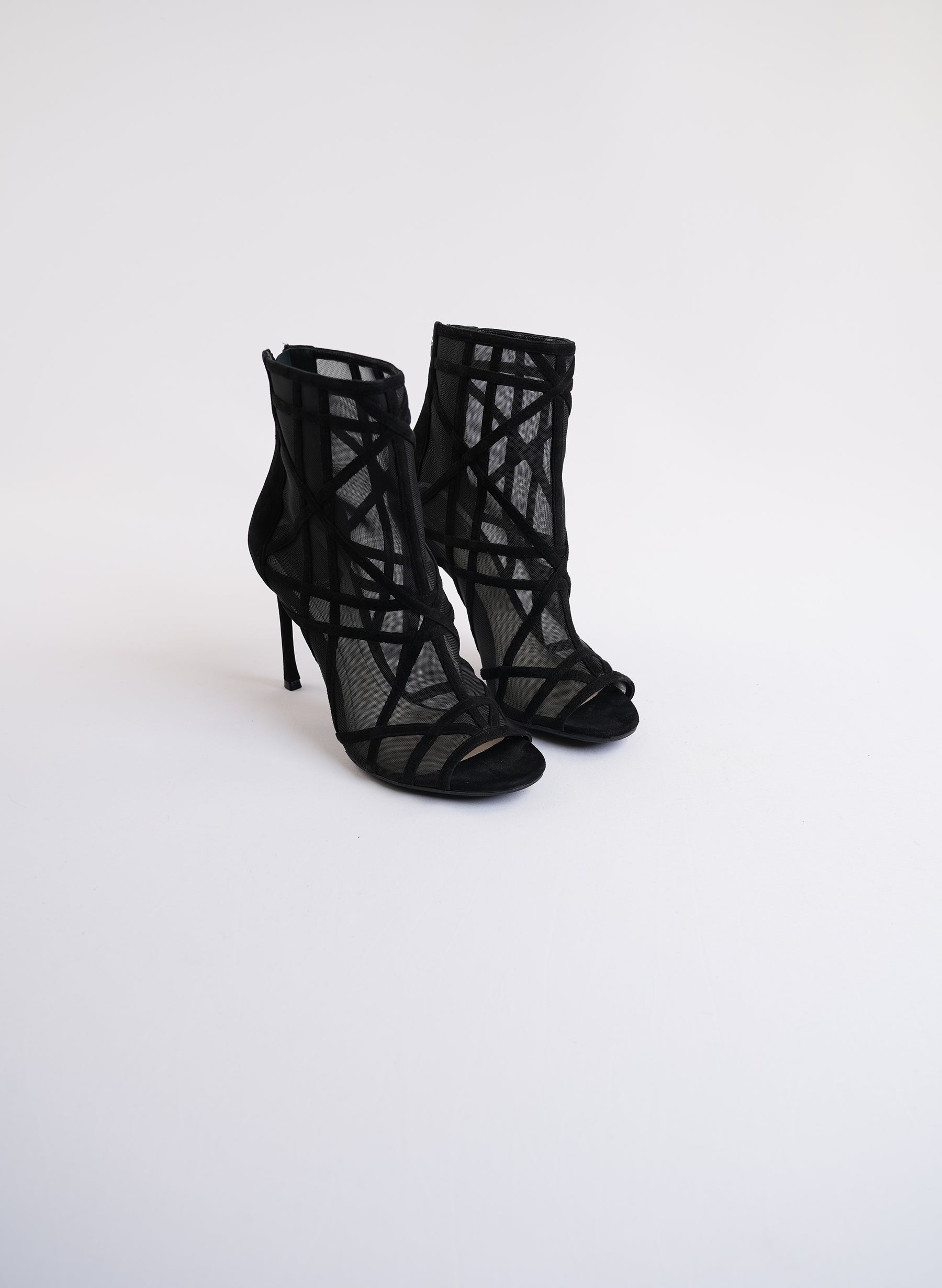 Christian Dior Black Mesh And Suede Peep-Toe Boots