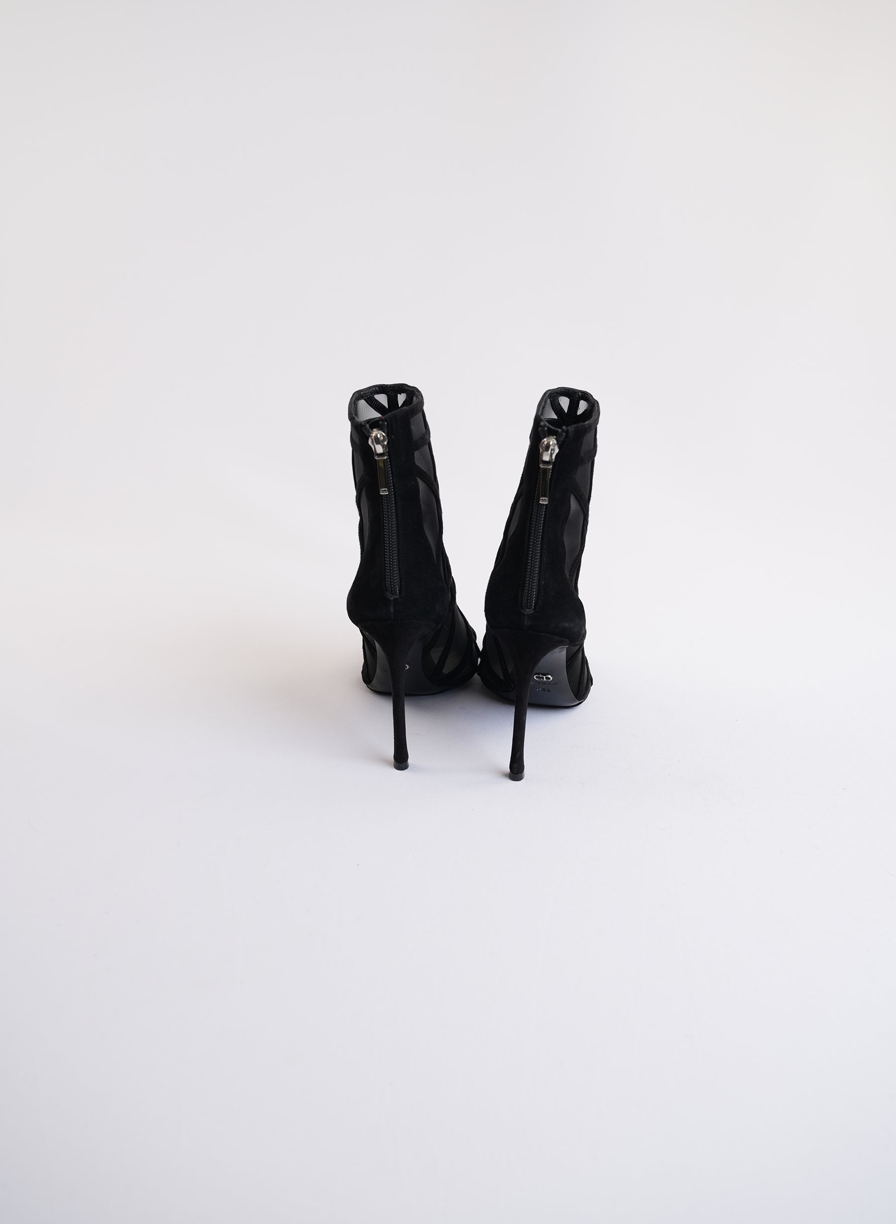 Christian Dior Black Mesh And Suede Peep-Toe Boots