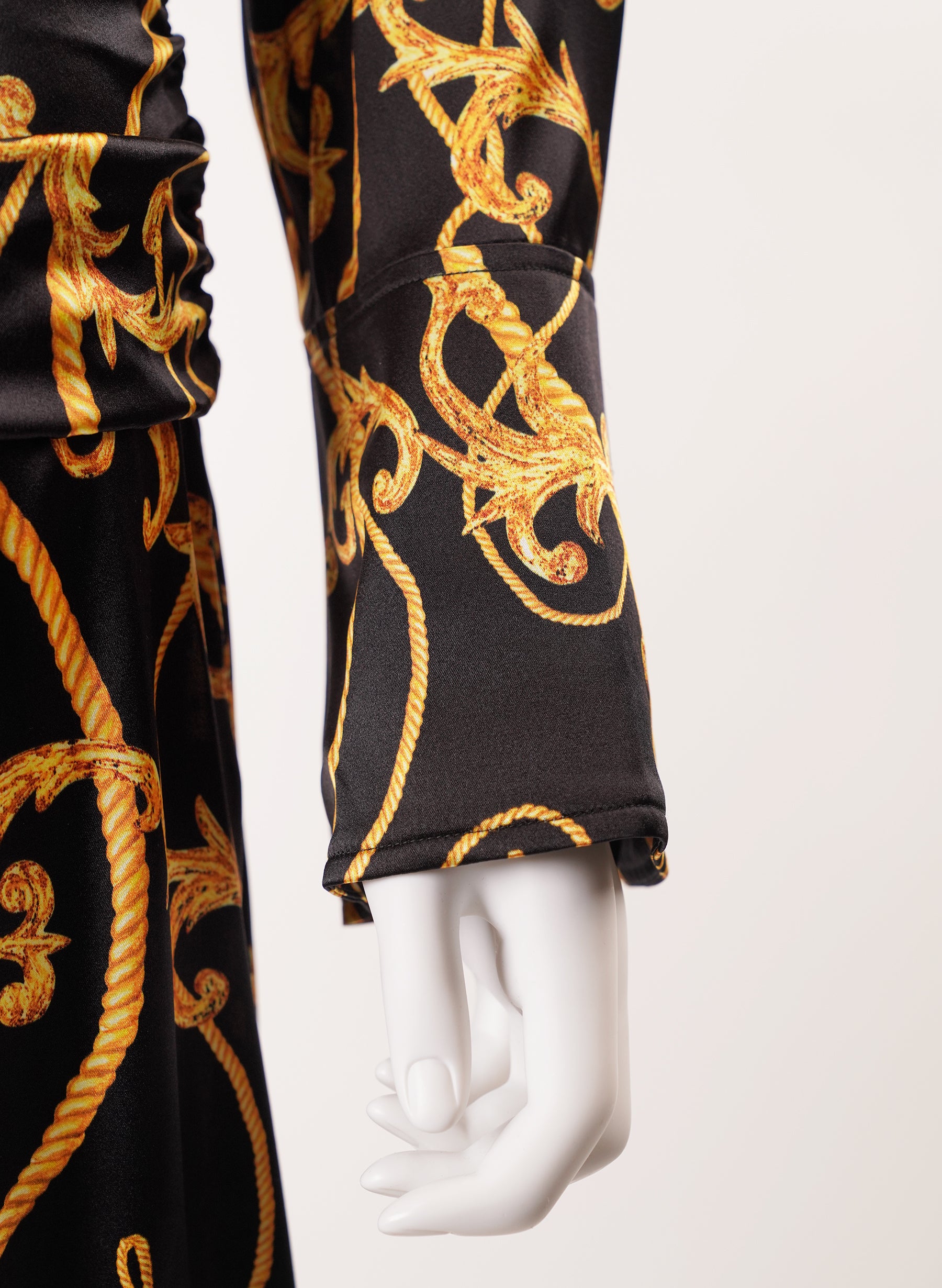 Robe midi froncée en satin à imprimé baroque Ganni