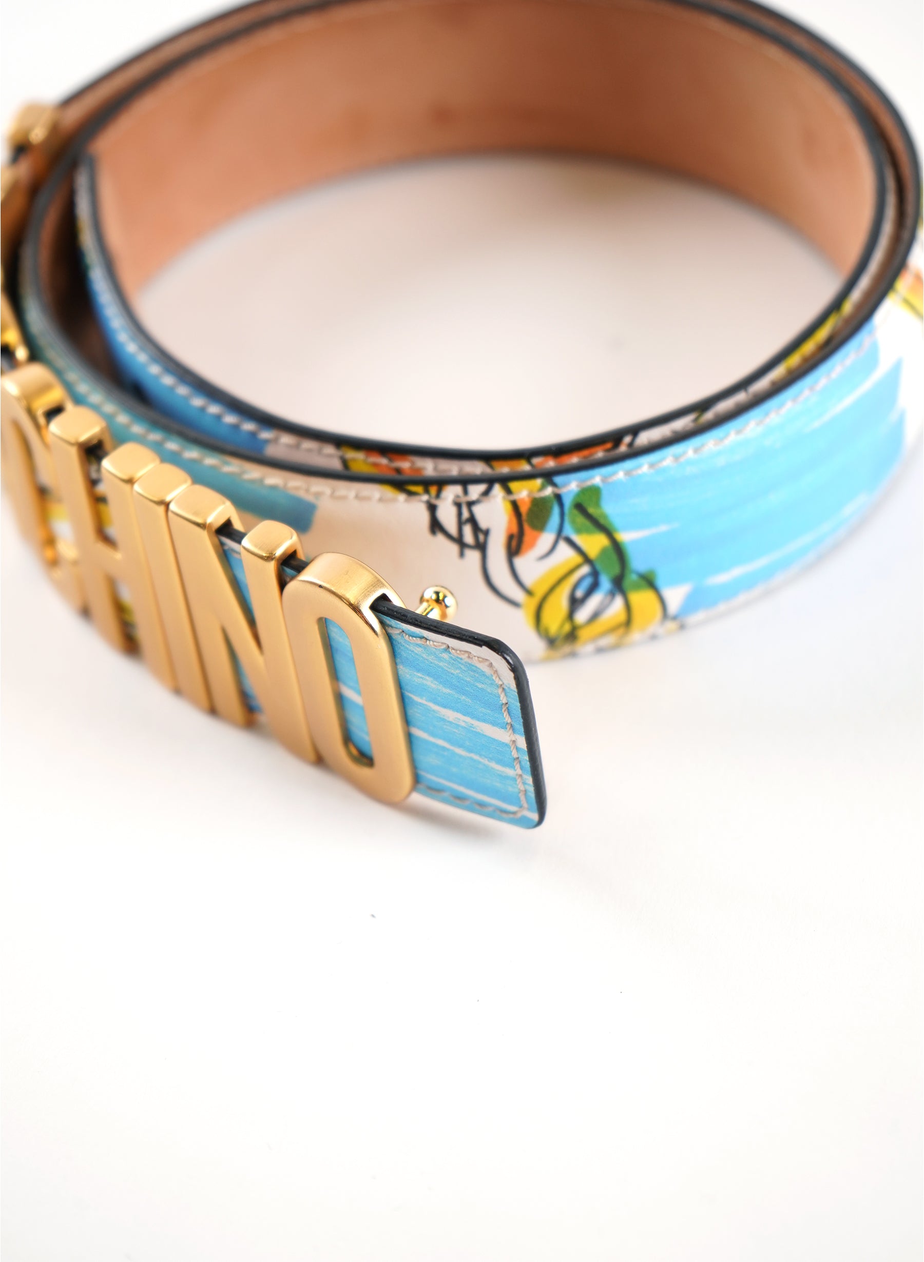 Ceinture Moschino en cuir imprimé avec logo