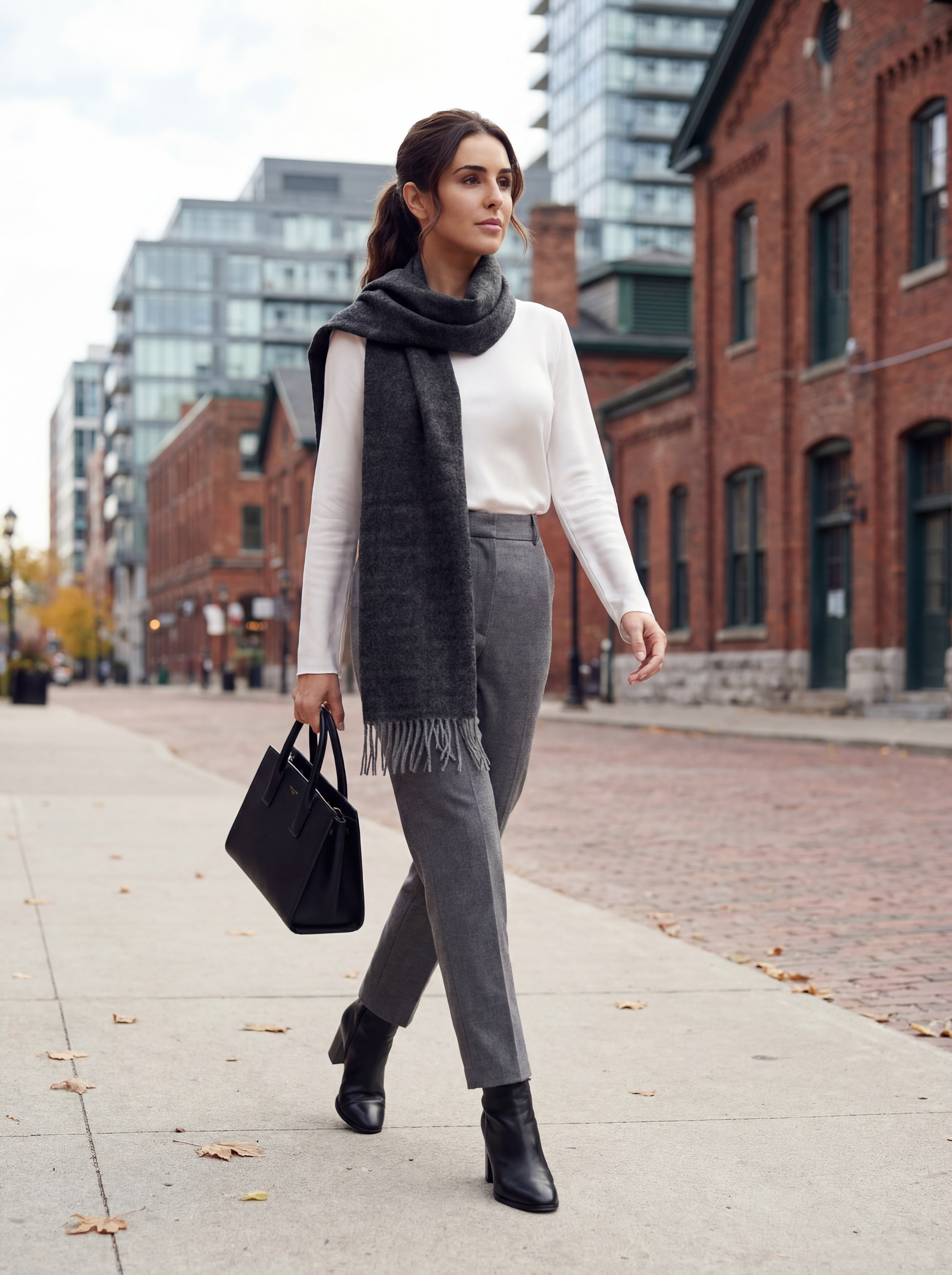 Fendi Charcoal Wool Fringe Scarf