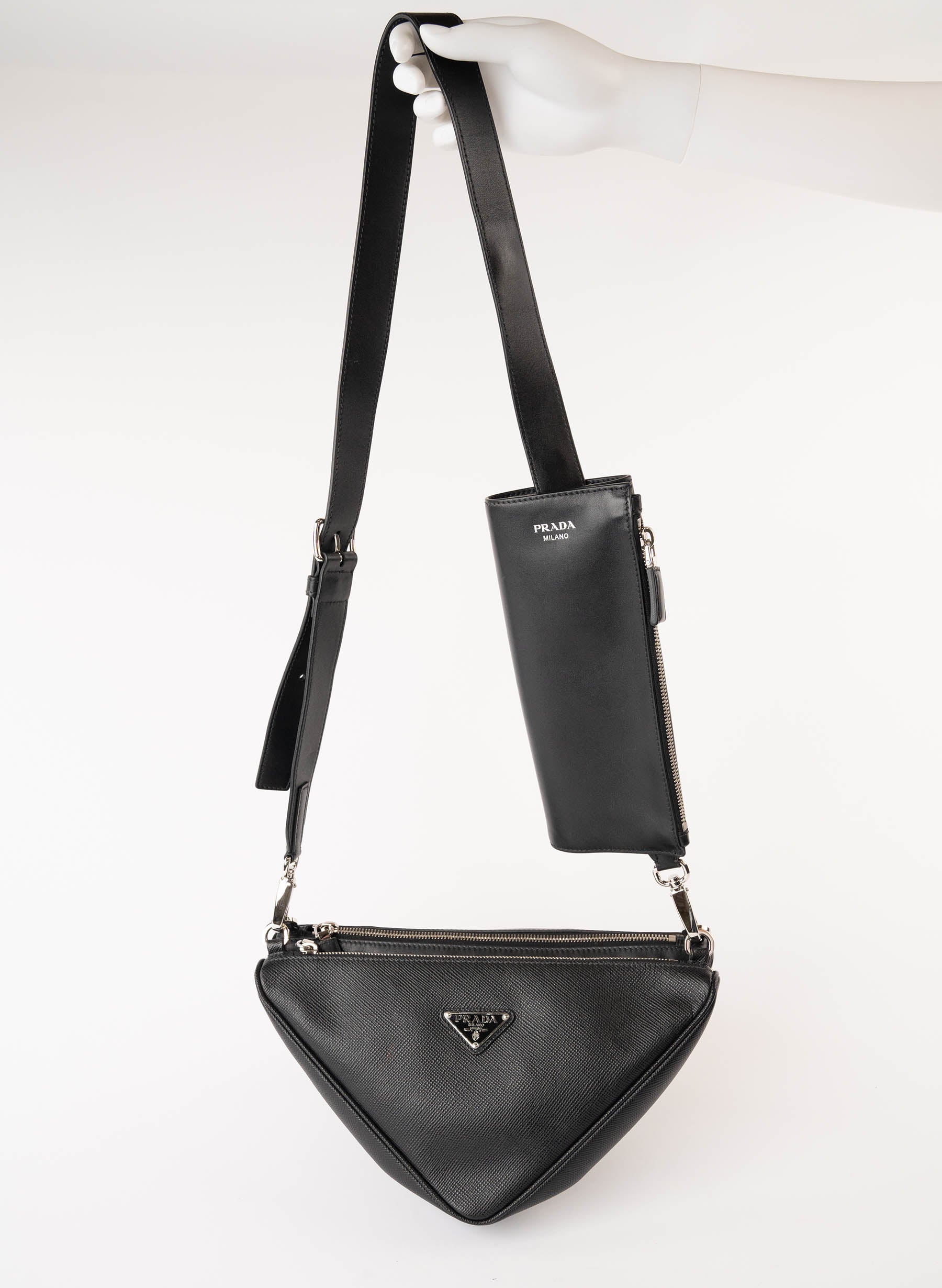 Prada Softy Calfskin Triangle Shoulder Bag Black