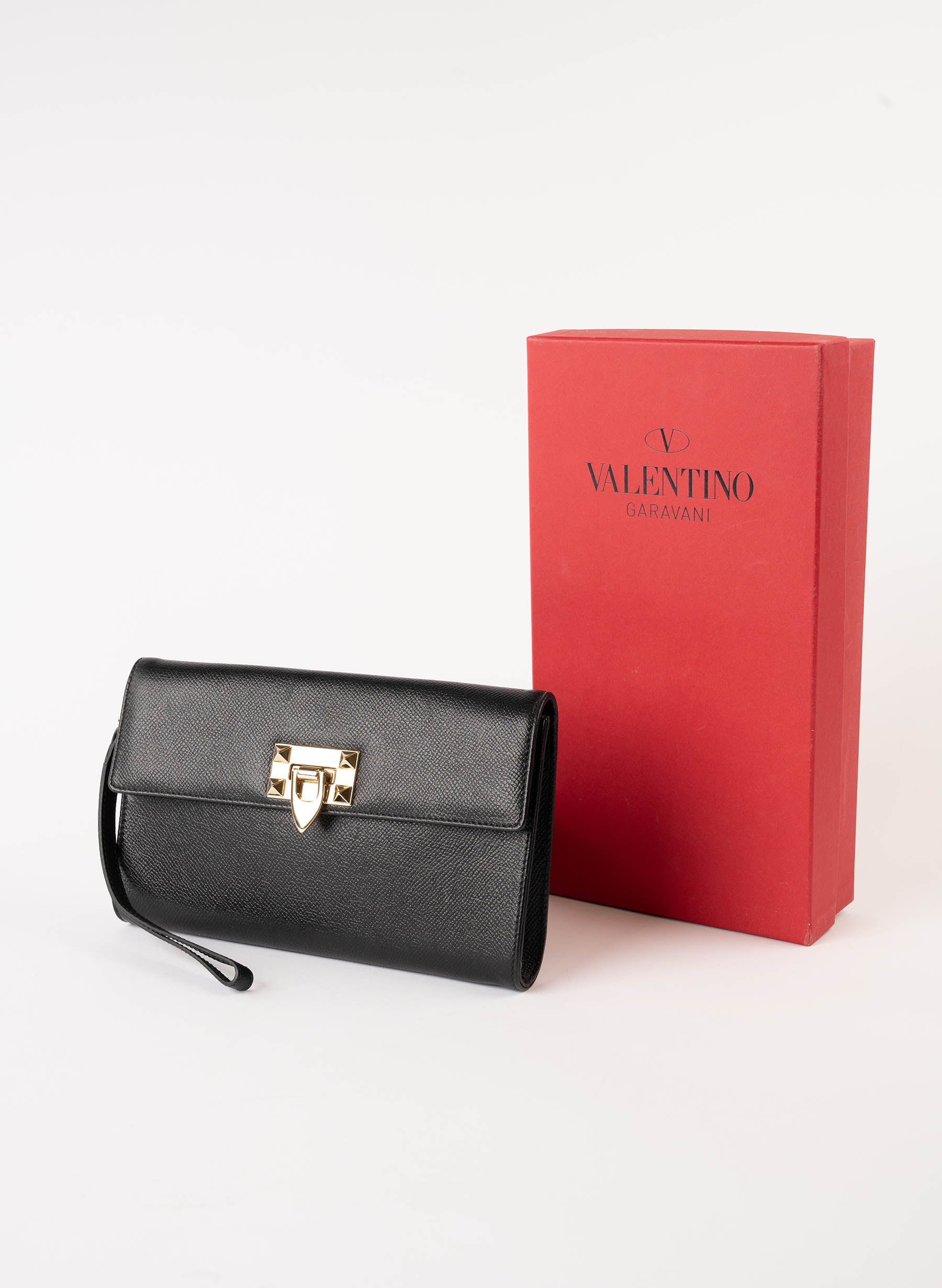 Valentino Rockstud Flap Clutch w/ Wristlet Strap