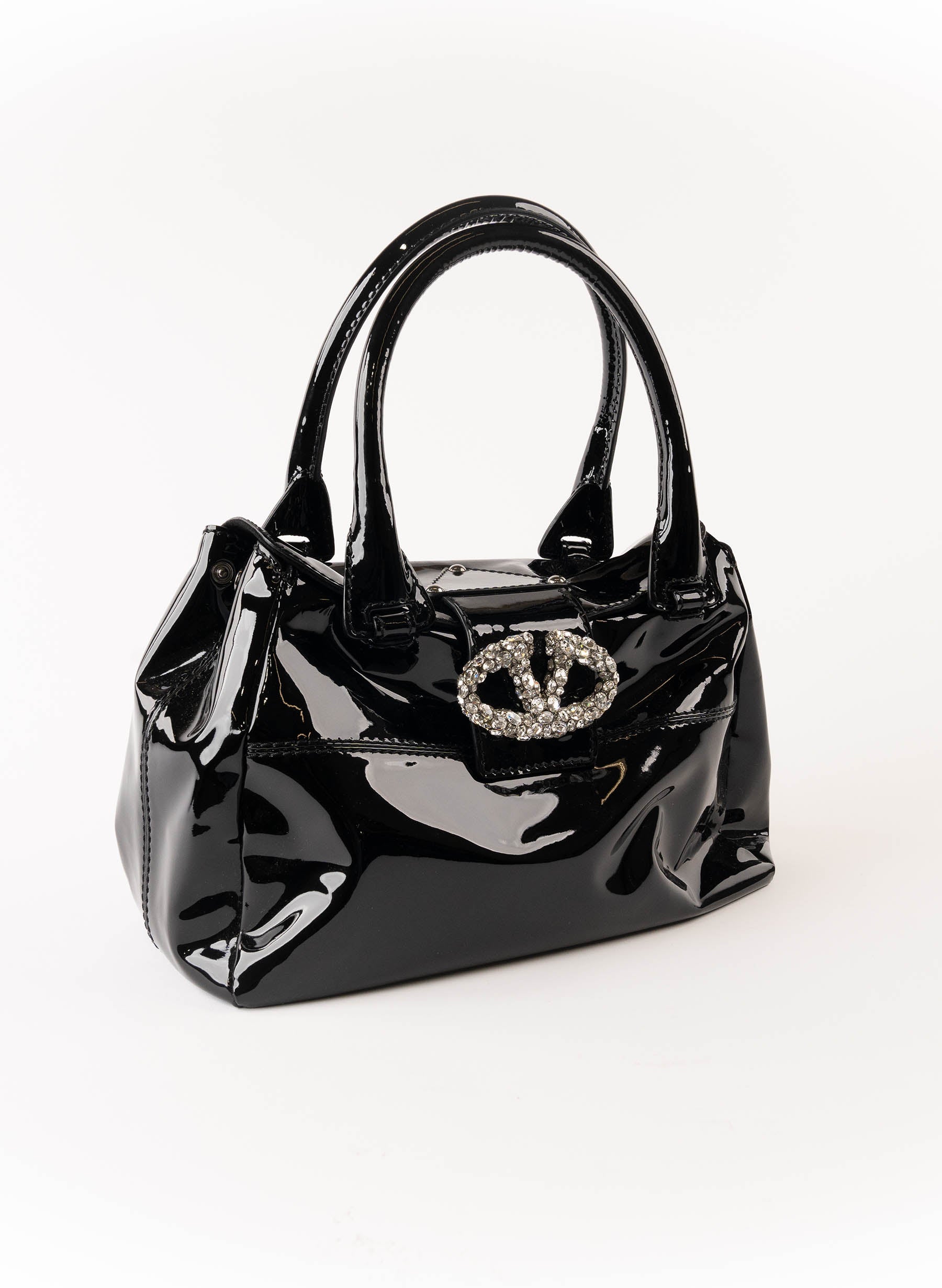 Valentino Crystal-Embellished Patent Leather Shoulder Bag