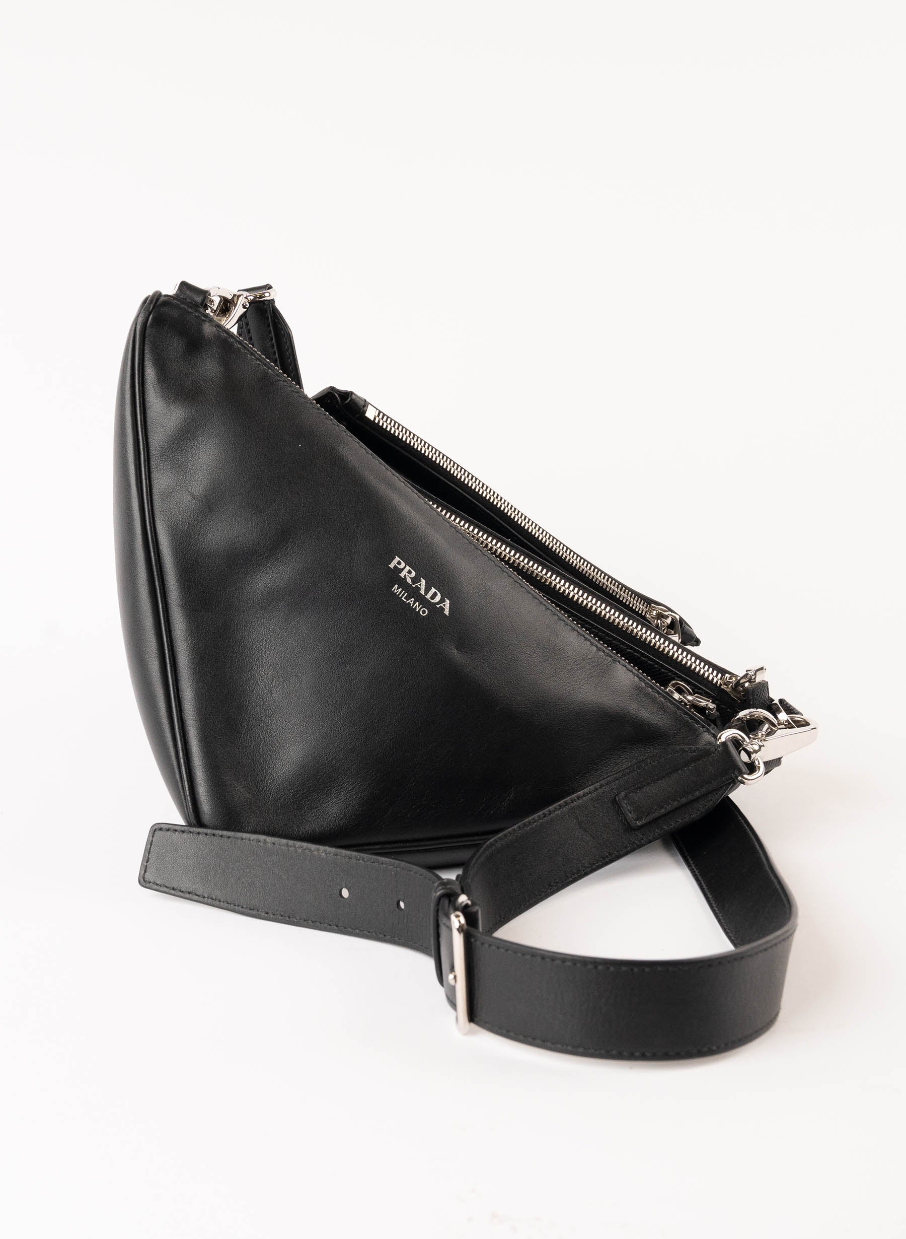 Prada Softy Calfskin Triangle Shoulder Bag Black