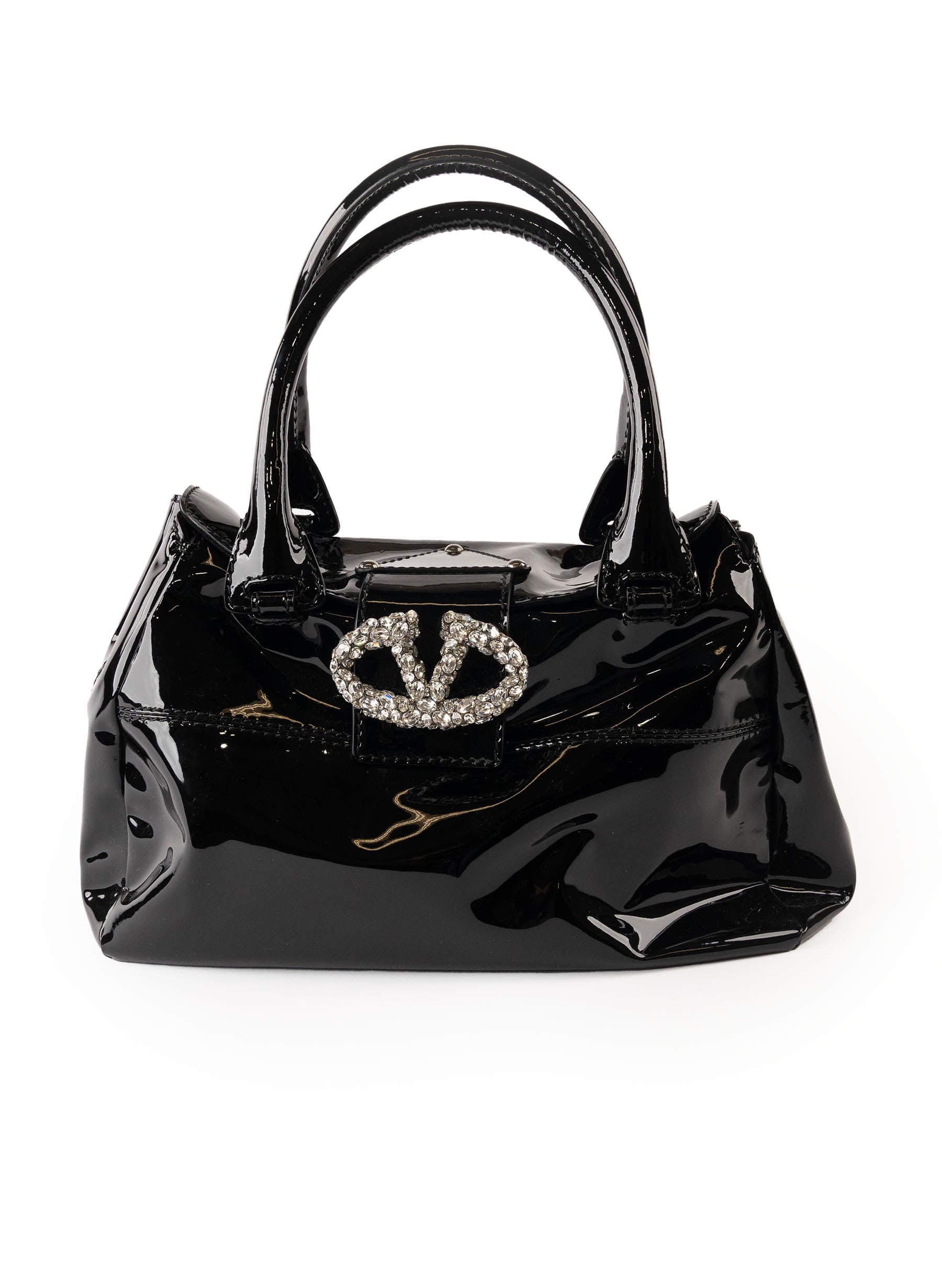 Valentino Crystal-Embellished Patent Leather Shoulder Bag