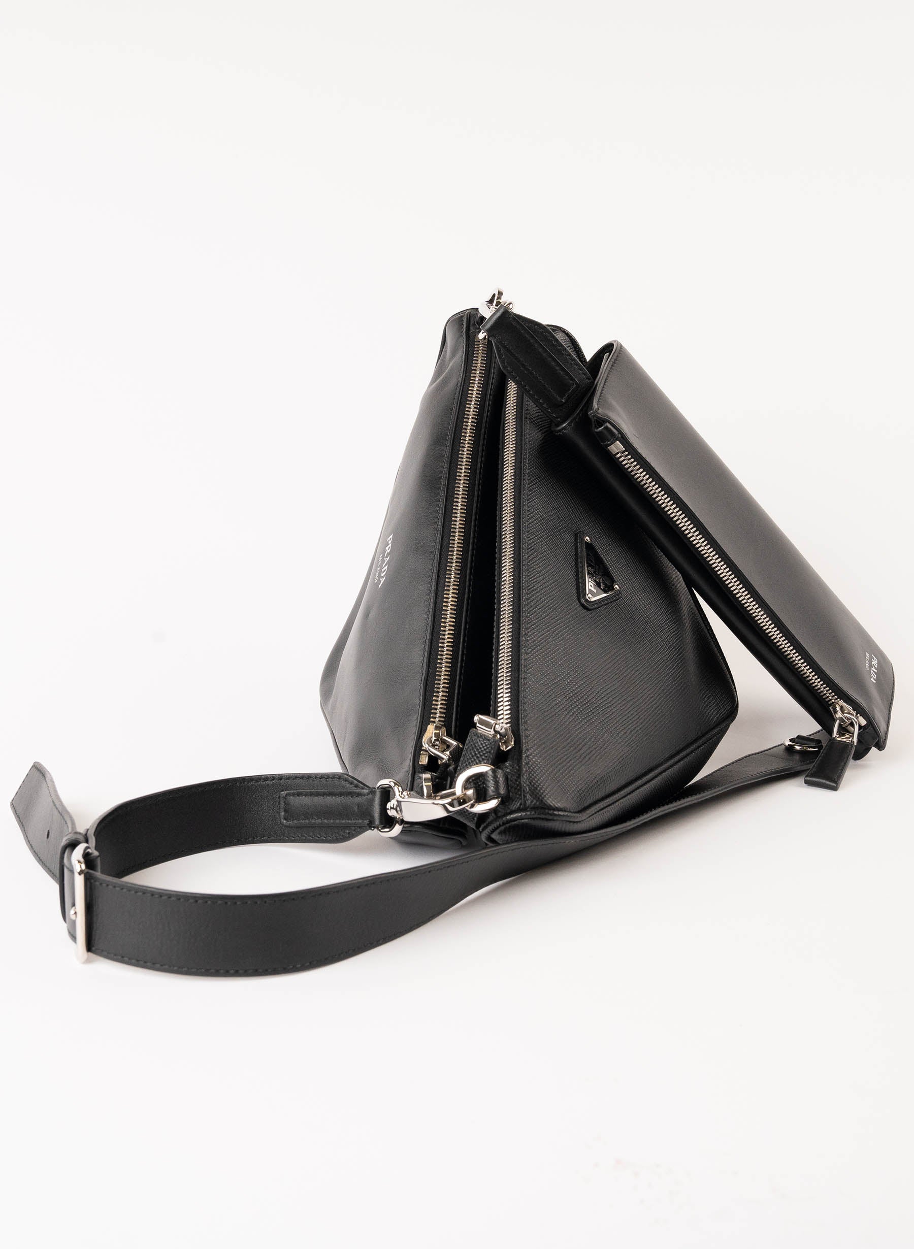 Prada Softy Calfskin Triangle Shoulder Bag Black