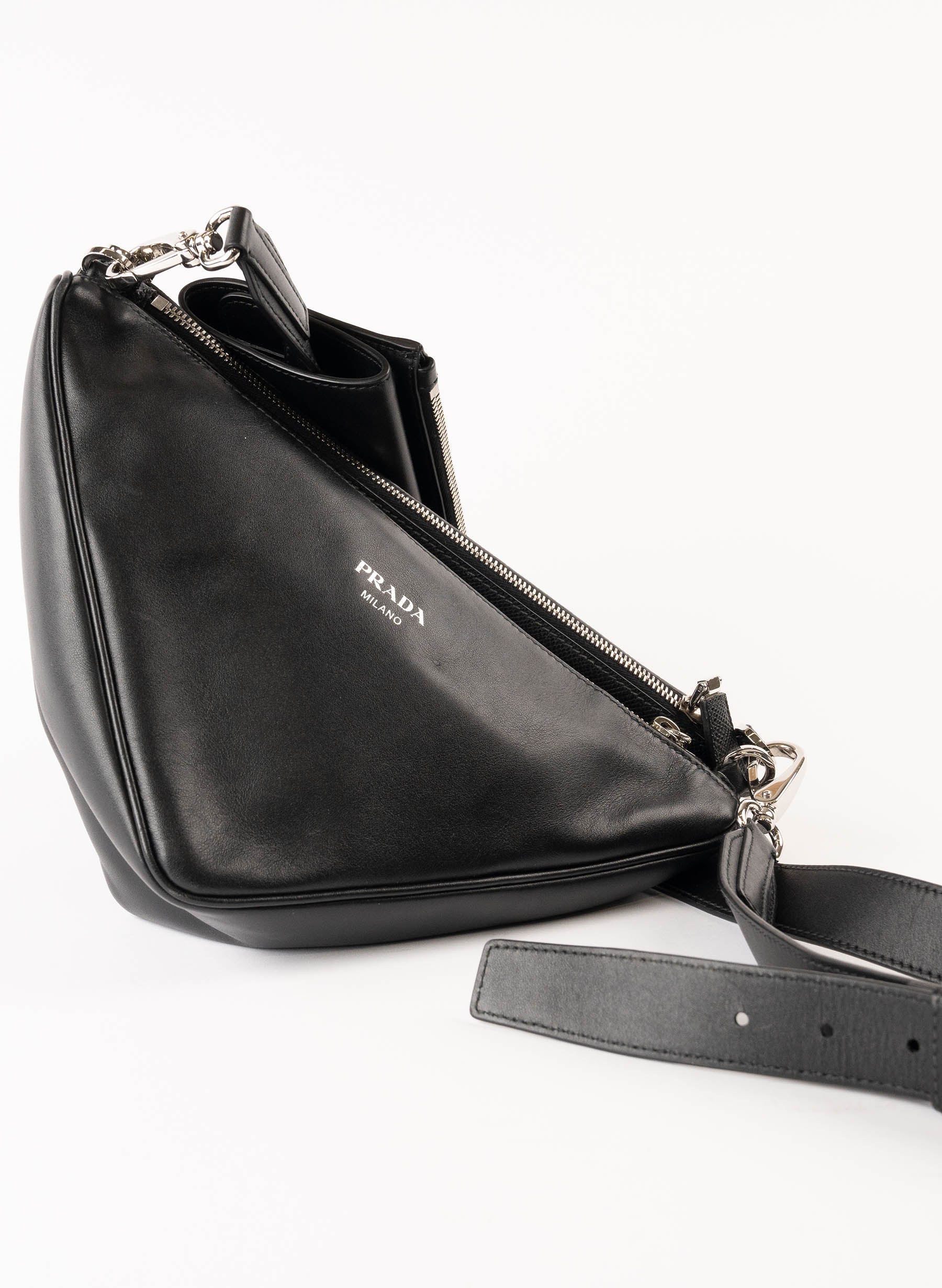 Prada Softy Calfskin Triangle Shoulder Bag Black