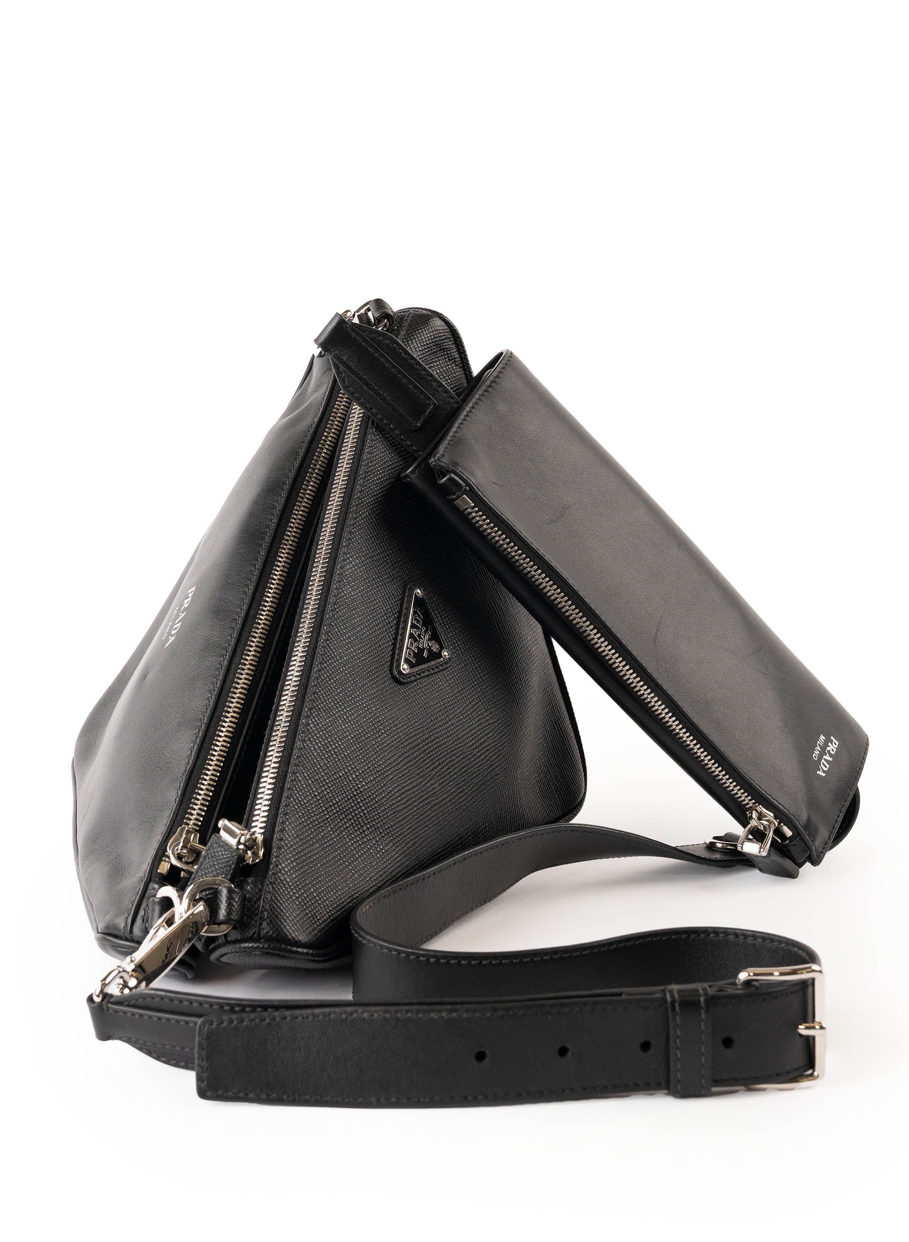 Prada Softy Calfskin Triangle Shoulder Bag Black