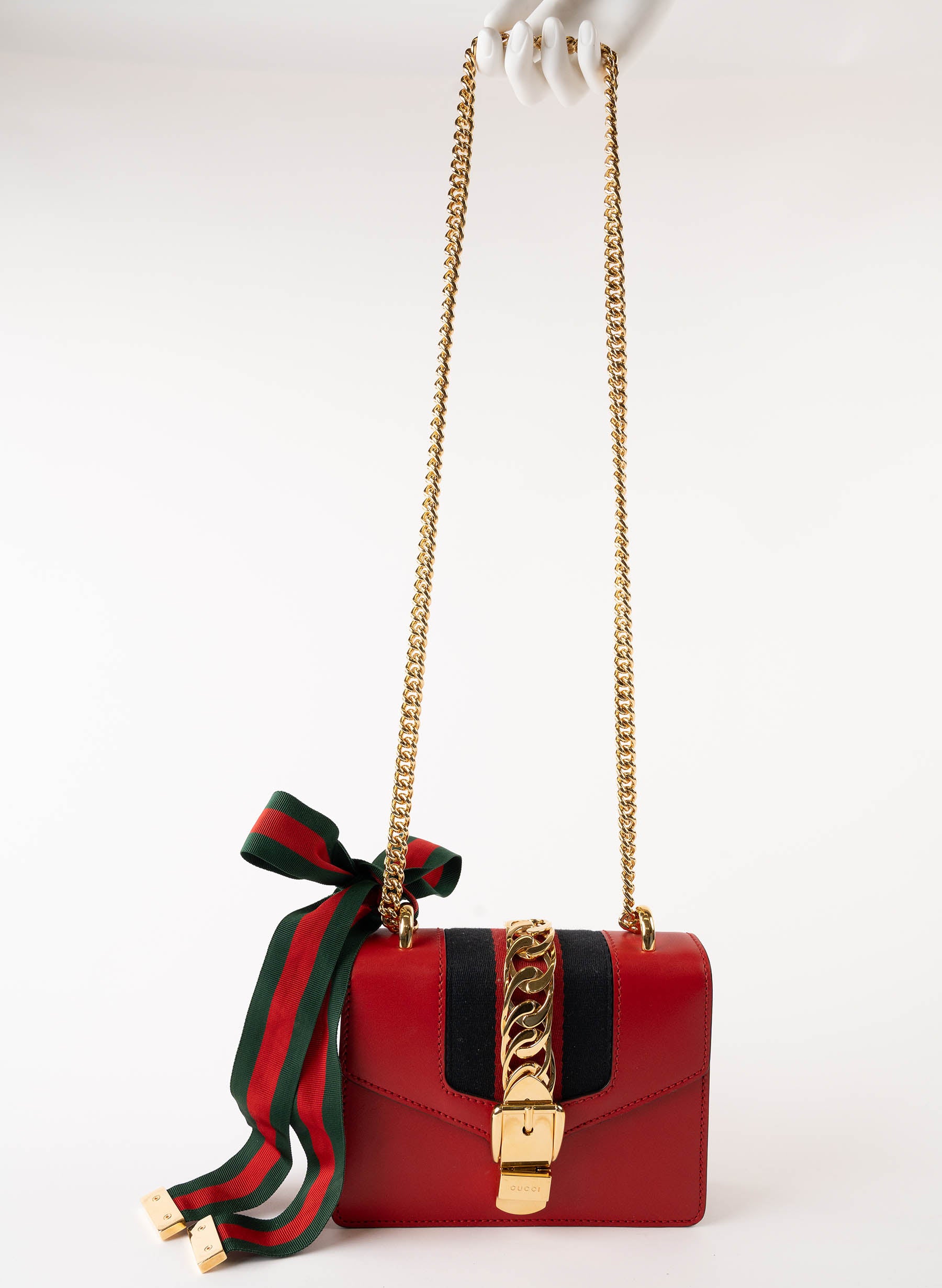 Gucci Mini Sylvie Chain Shoulder Bag in Hibiscus Red Calfskin