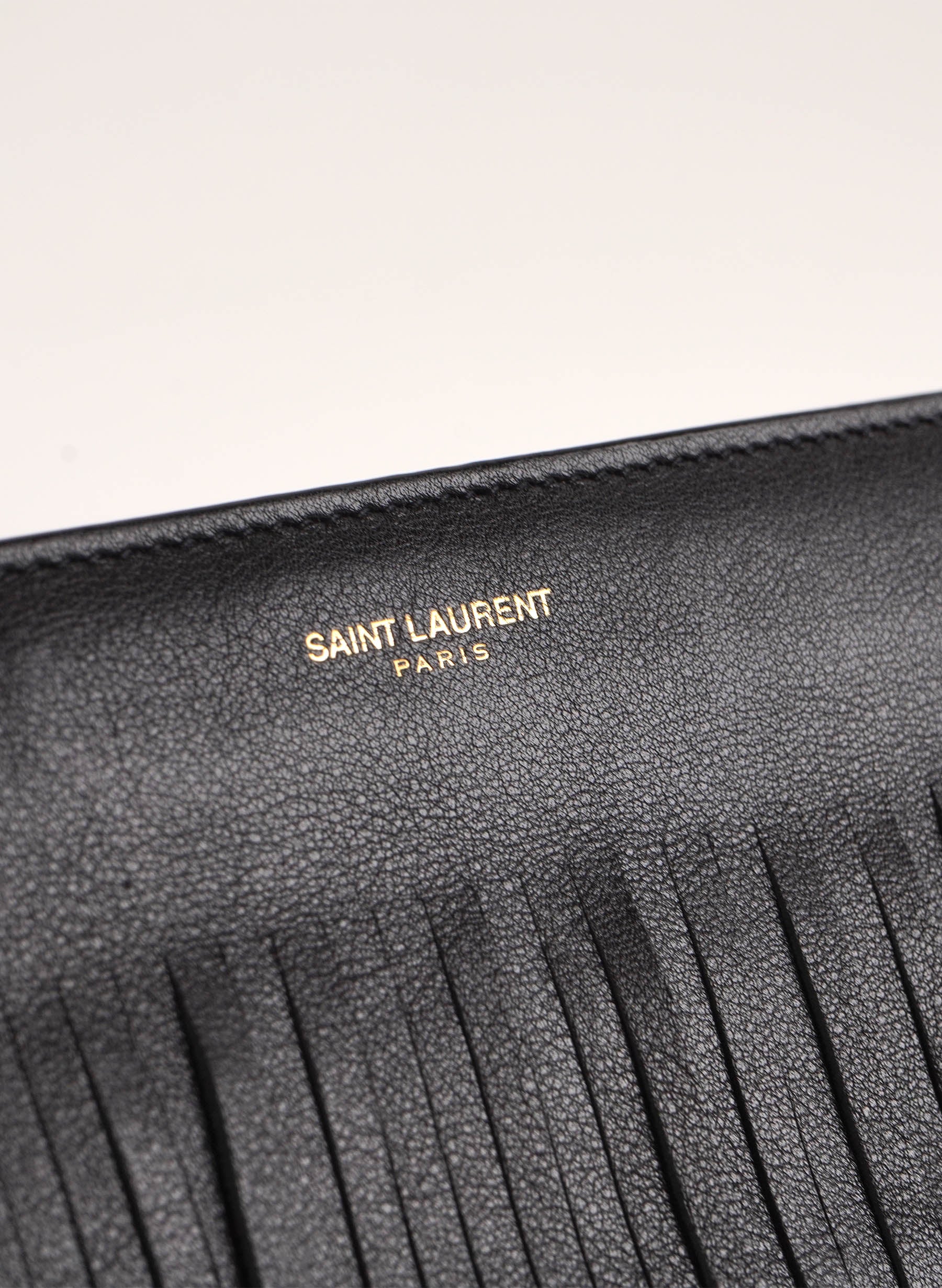 Saint Laurent Leather Fringe Clutch