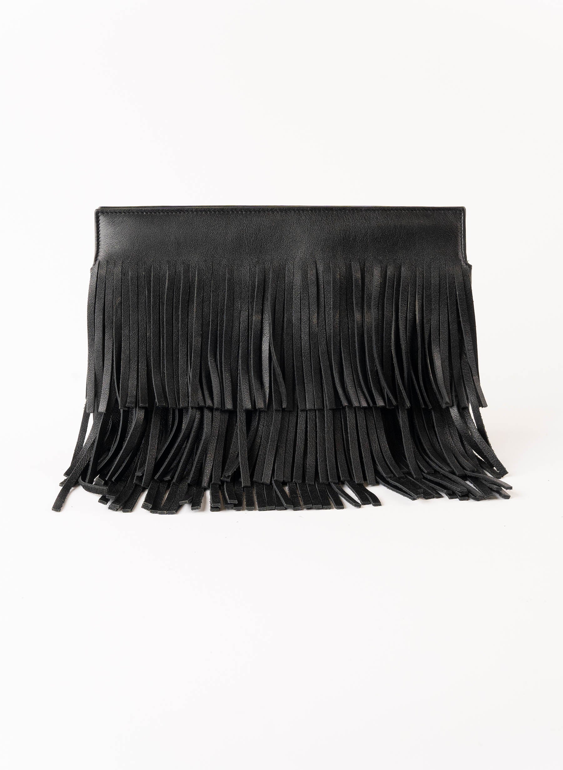 Saint Laurent Leather Fringe Clutch