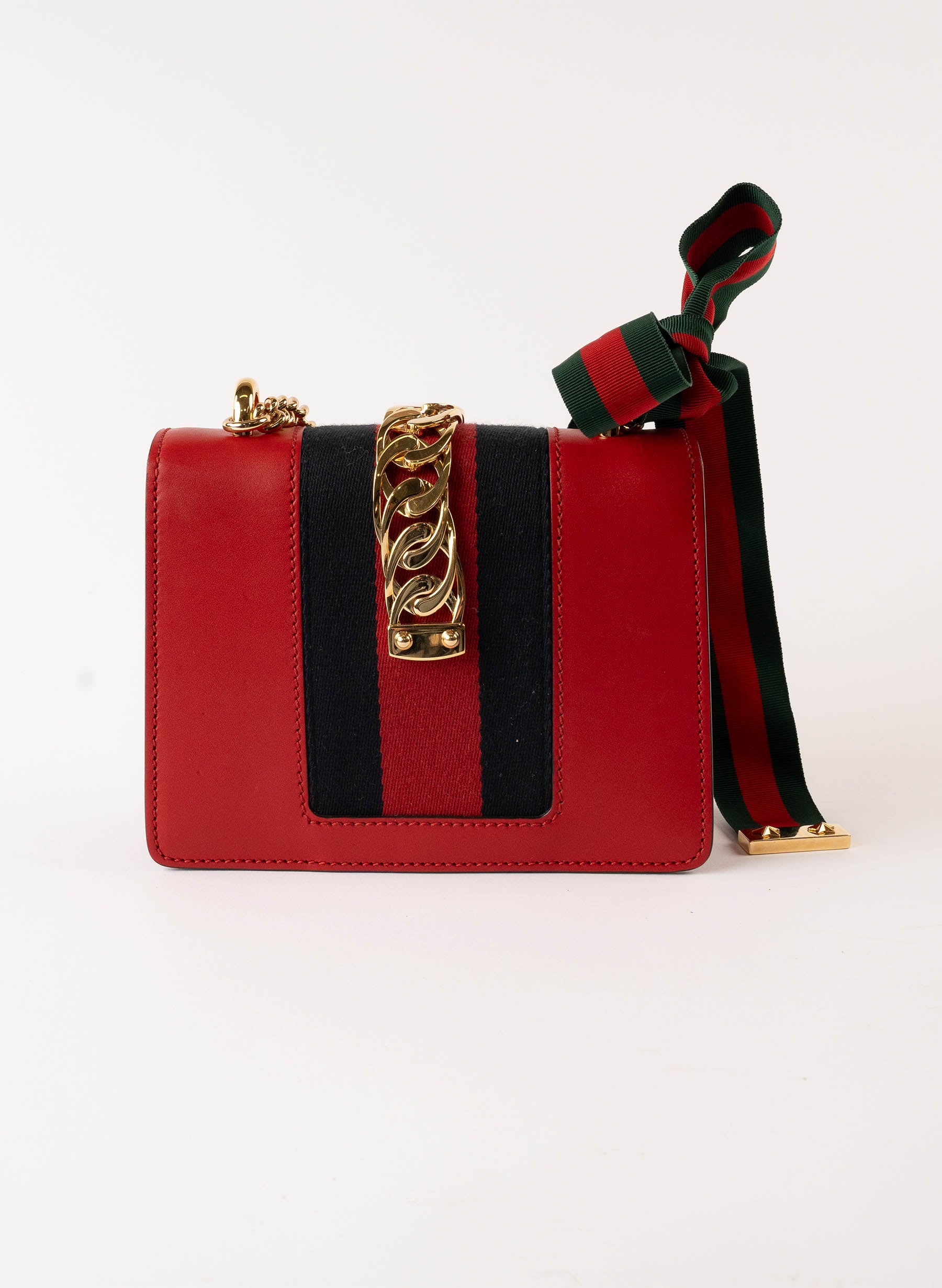 Gucci Mini Sylvie Chain Shoulder Bag in Hibiscus Red Calfskin