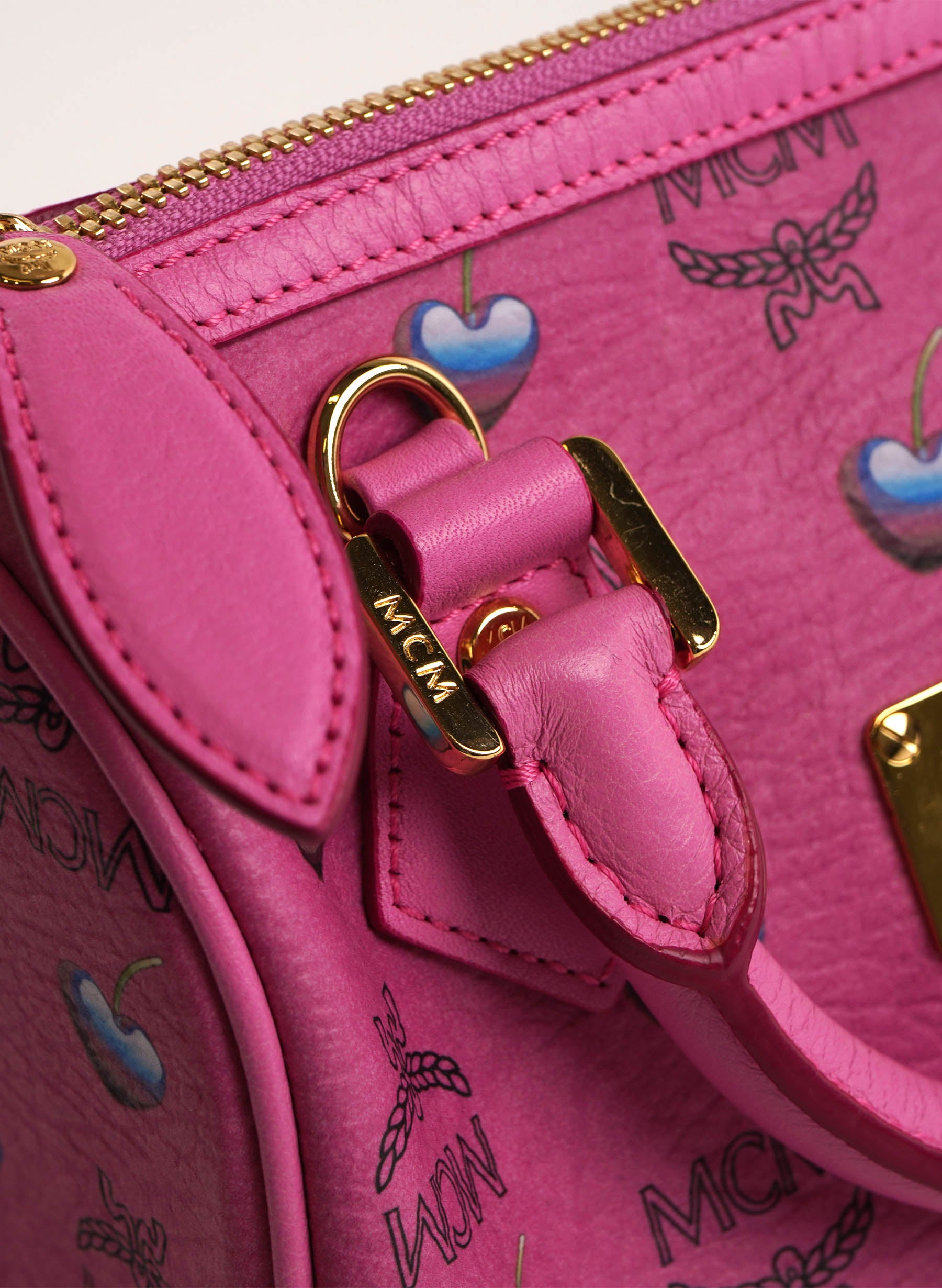 MCM Pink Visetos Heart Leather Satche