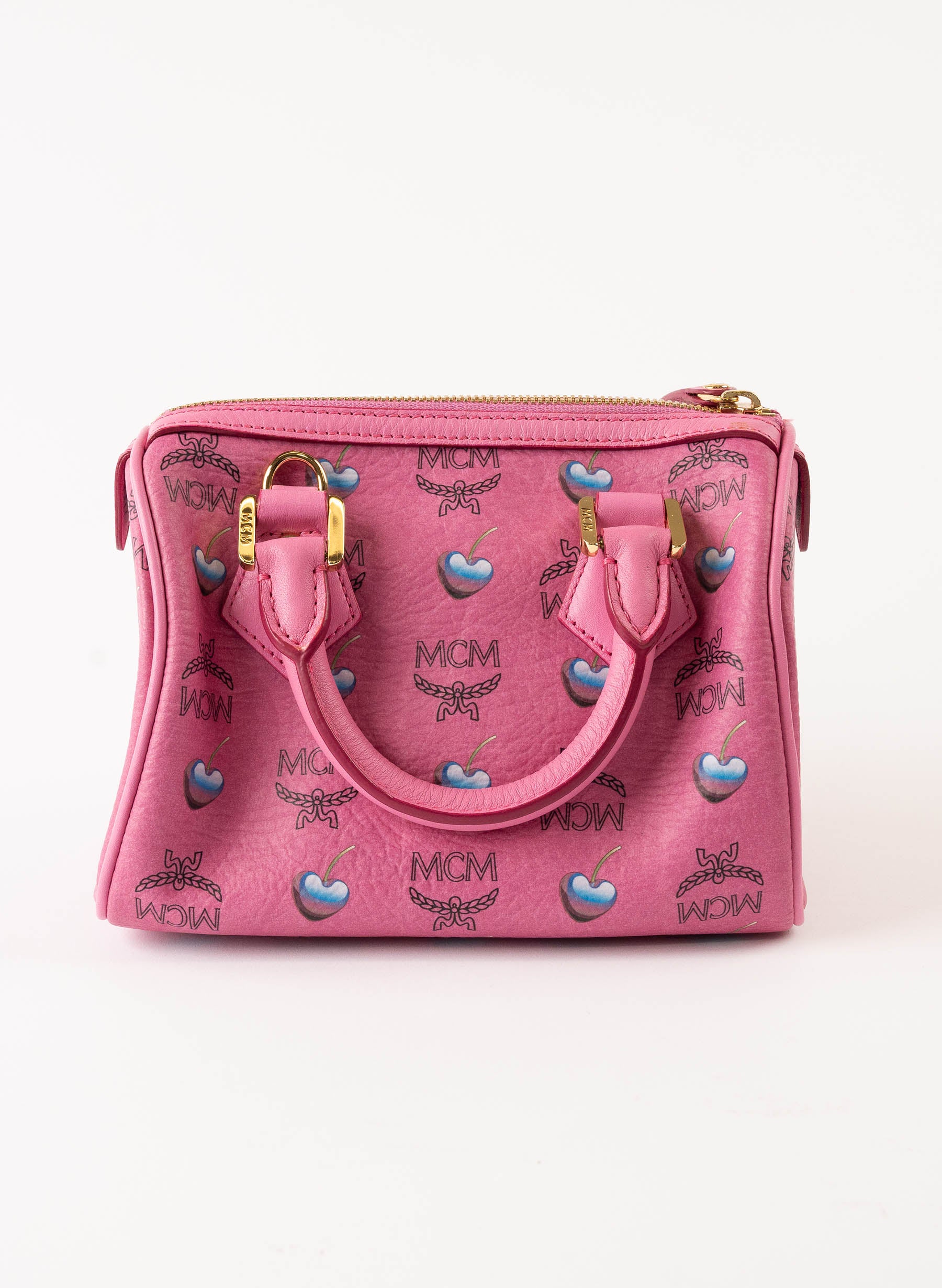 MCM Pink Visetos Heart Leather Satche