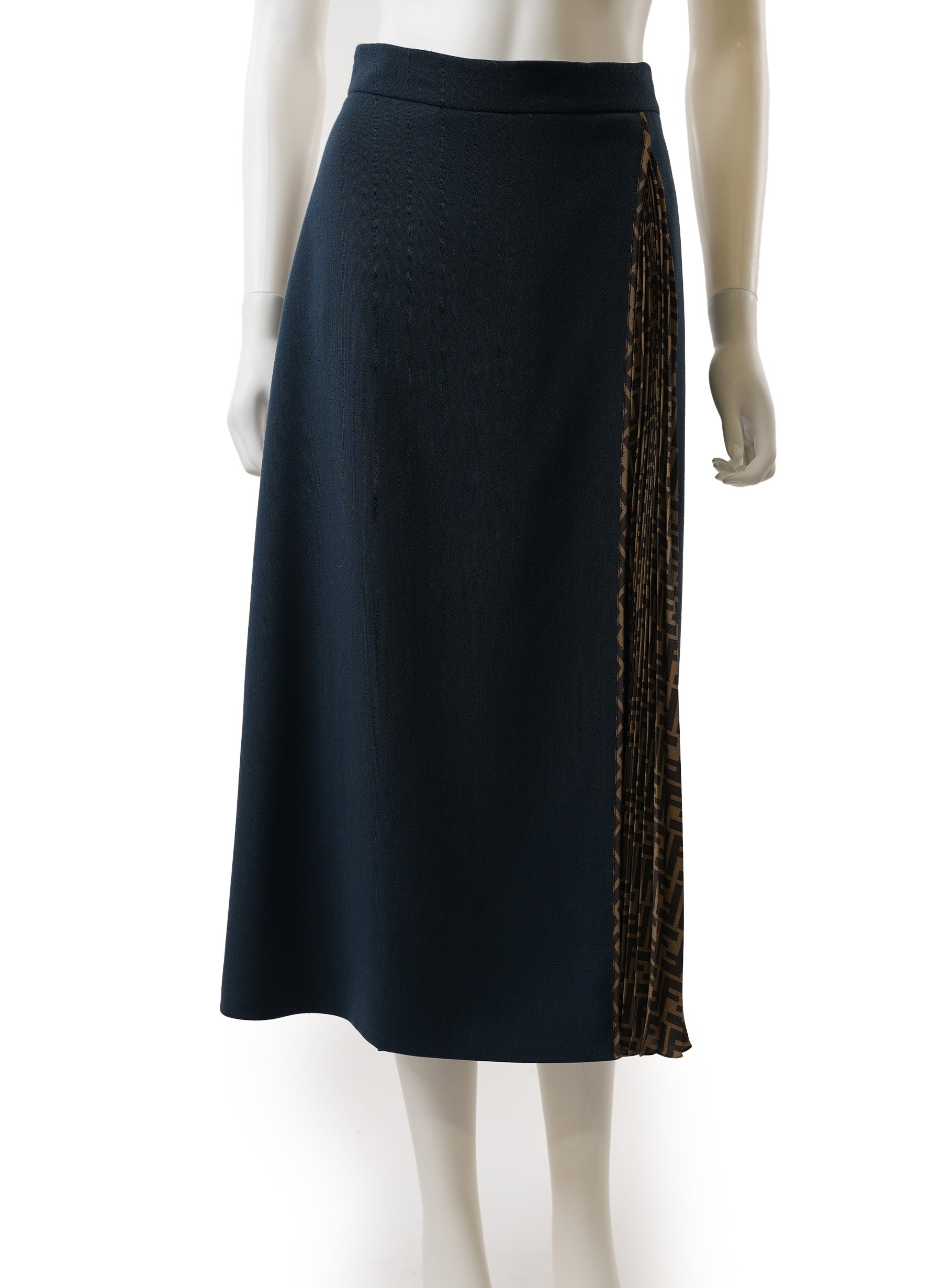 Fendi Wool FF Pleated Inlay Midi Skirt