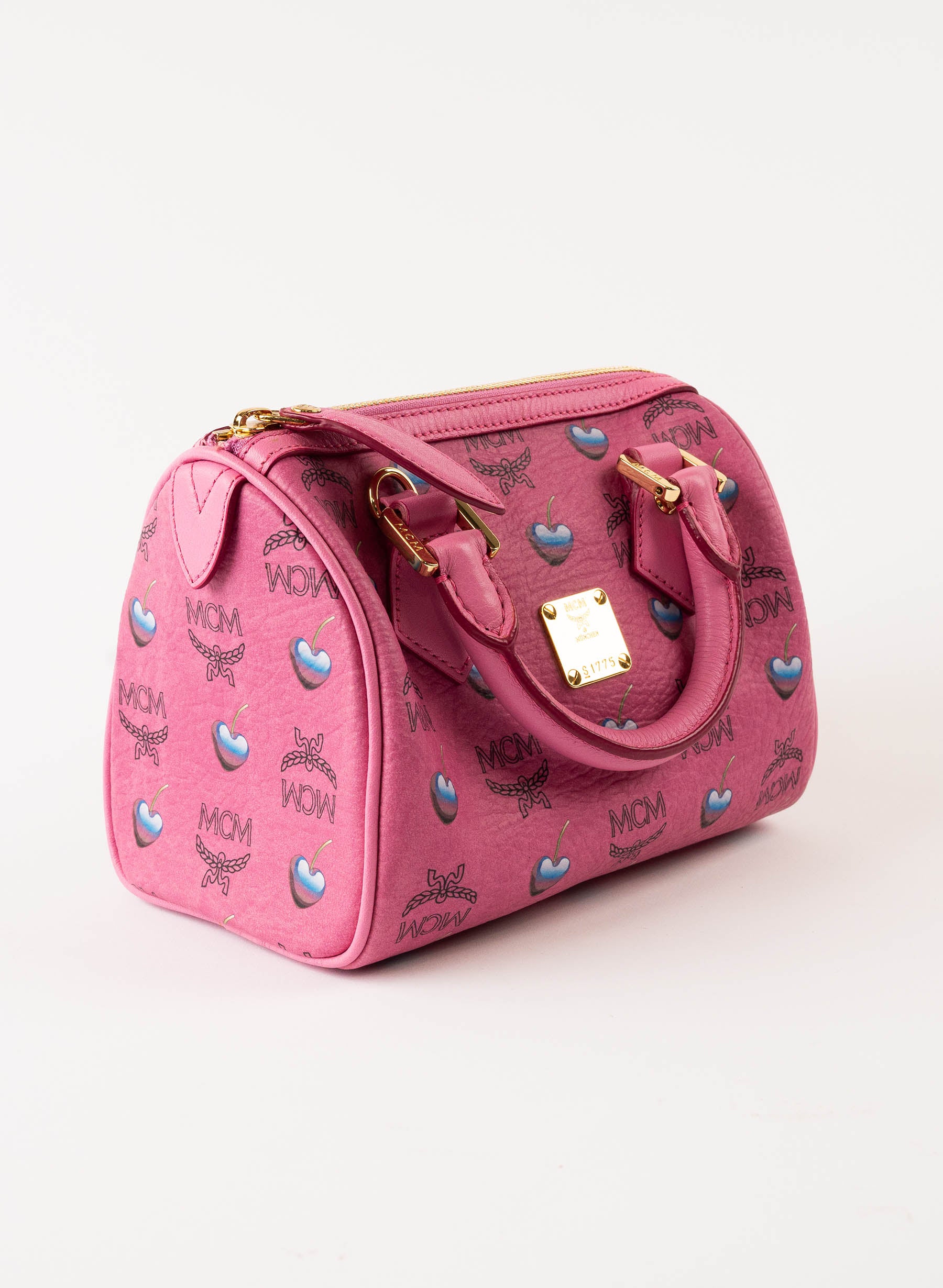 MCM Pink Visetos Heart Leather Satche