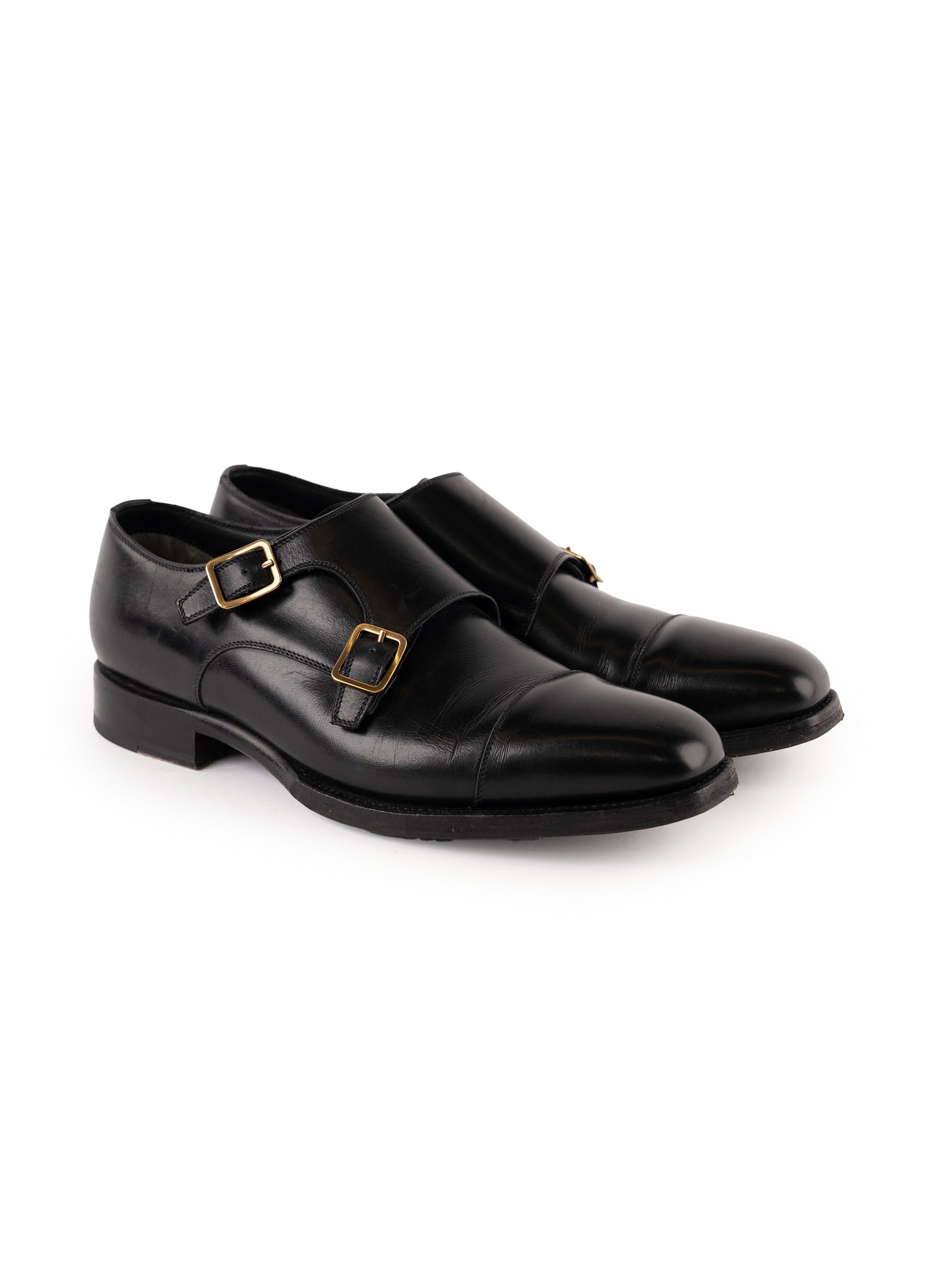 Tom Ford Elkan Burnished Leather Monk Strap Shoes