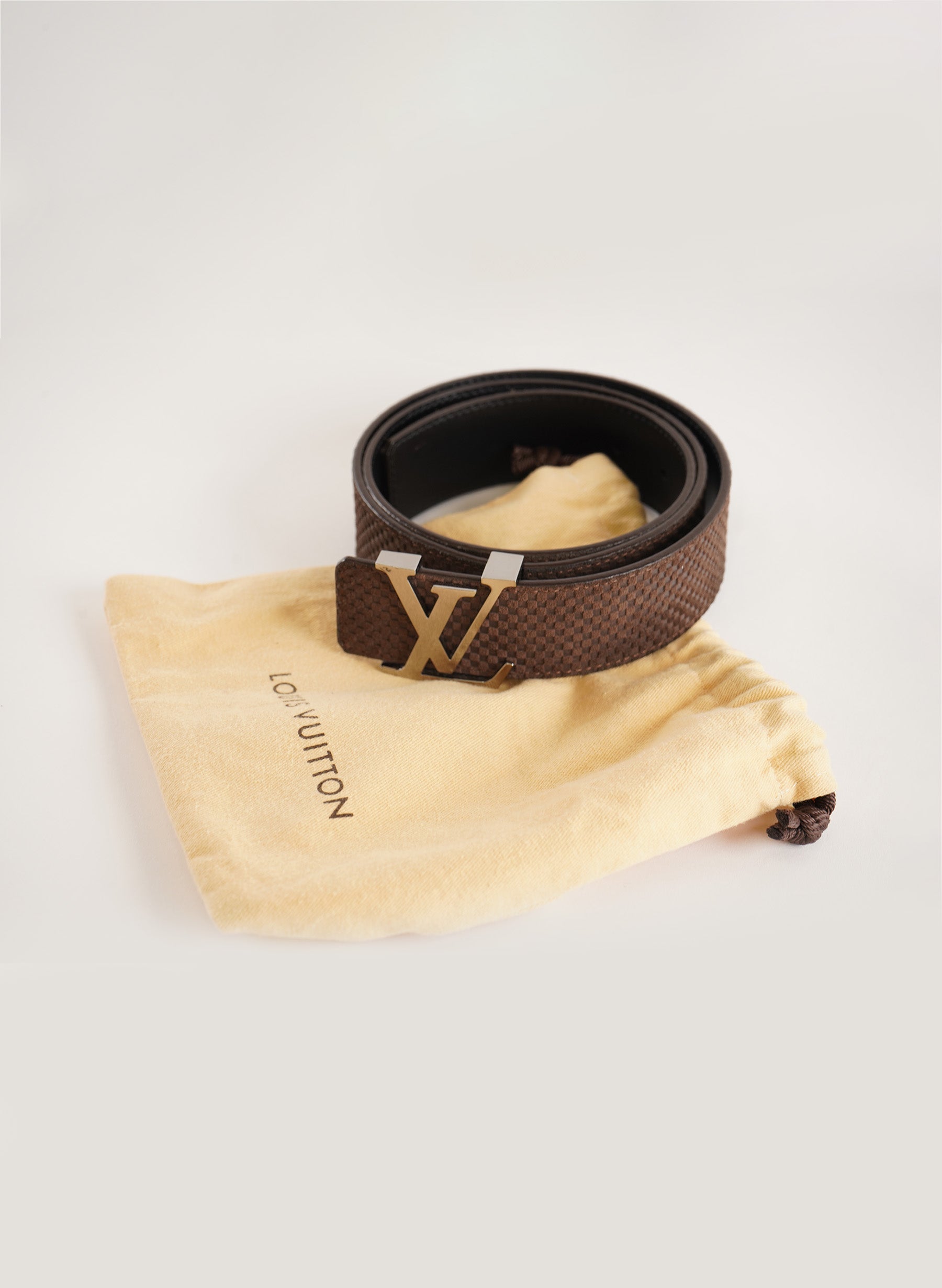 Louis Vuitton Brown Mini Damier Suede Initiales Belt