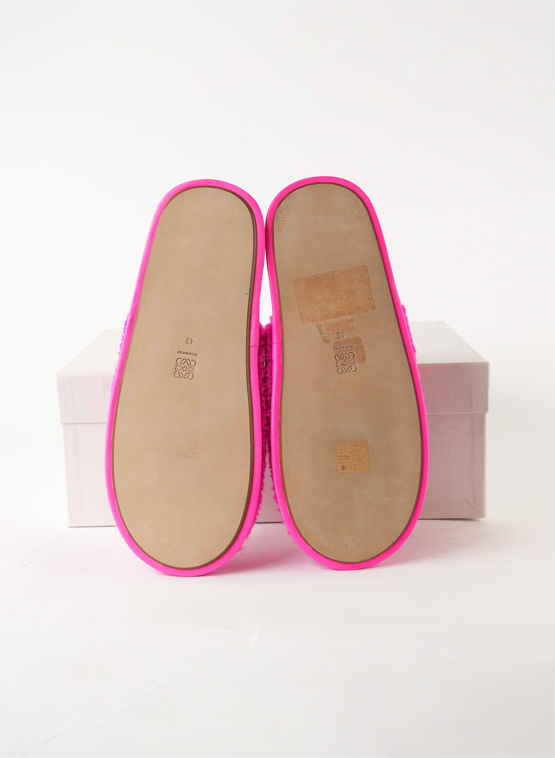 Loewe Neon Leather Trimmed Fleece Slippers