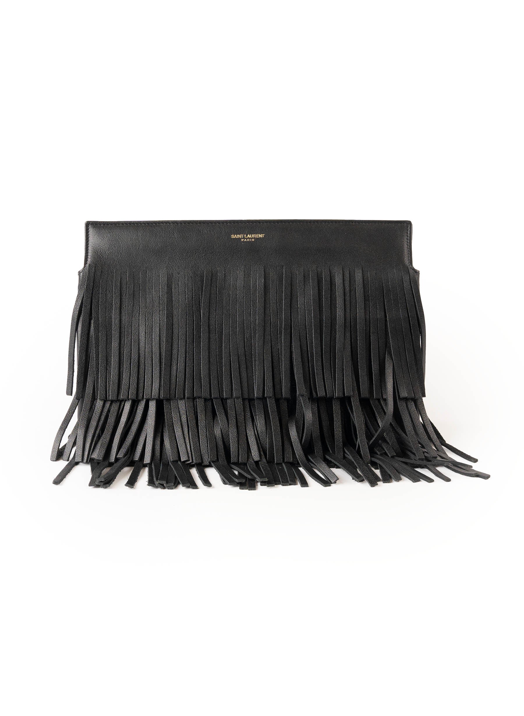 Saint Laurent Leather Fringe Clutch