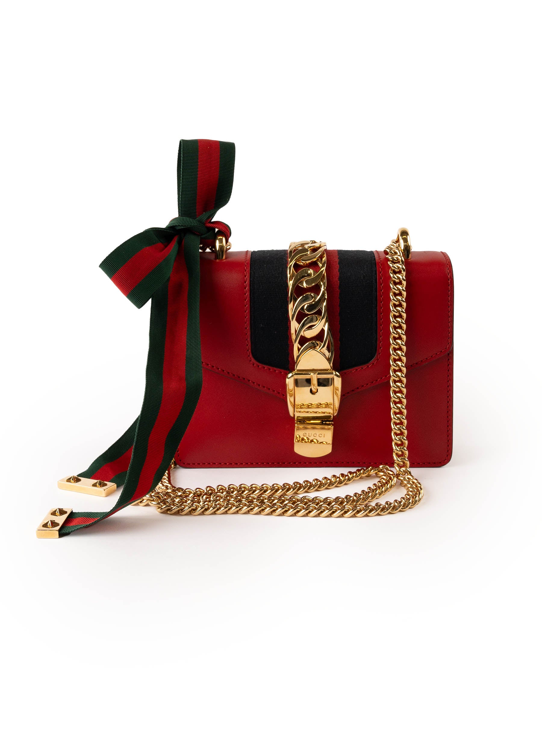 Gucci Mini Sylvie Chain Shoulder Bag in Hibiscus Red Calfskin